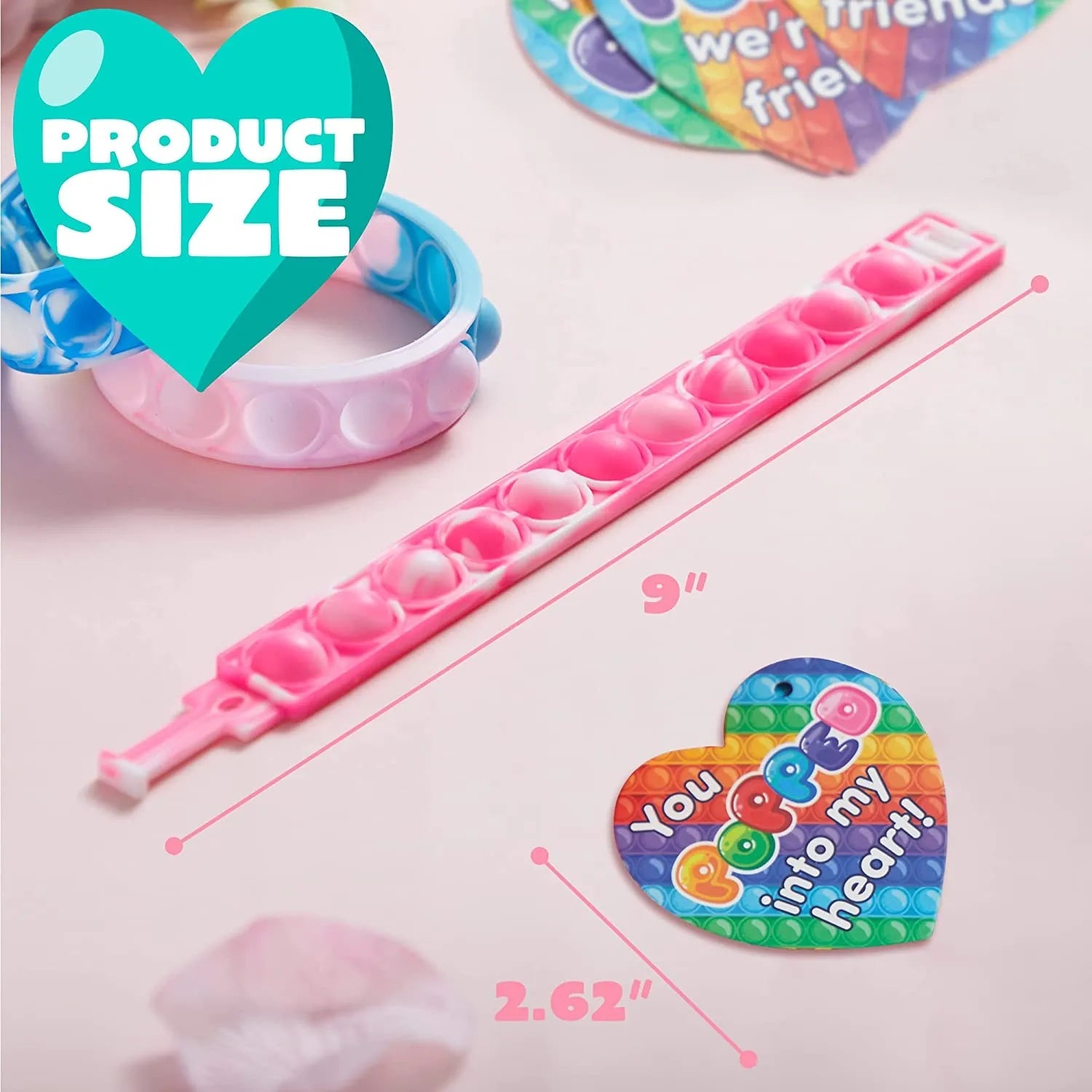 28-Piece Valentine's Day Heart Bracelet and Card Set for Kids' Classroom Exchange Gifts