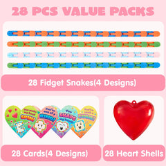 28-Piece Valentine's Day Heart Gift Set with Snake Cube Puzzle and Cards for Kids Classroom Exchange