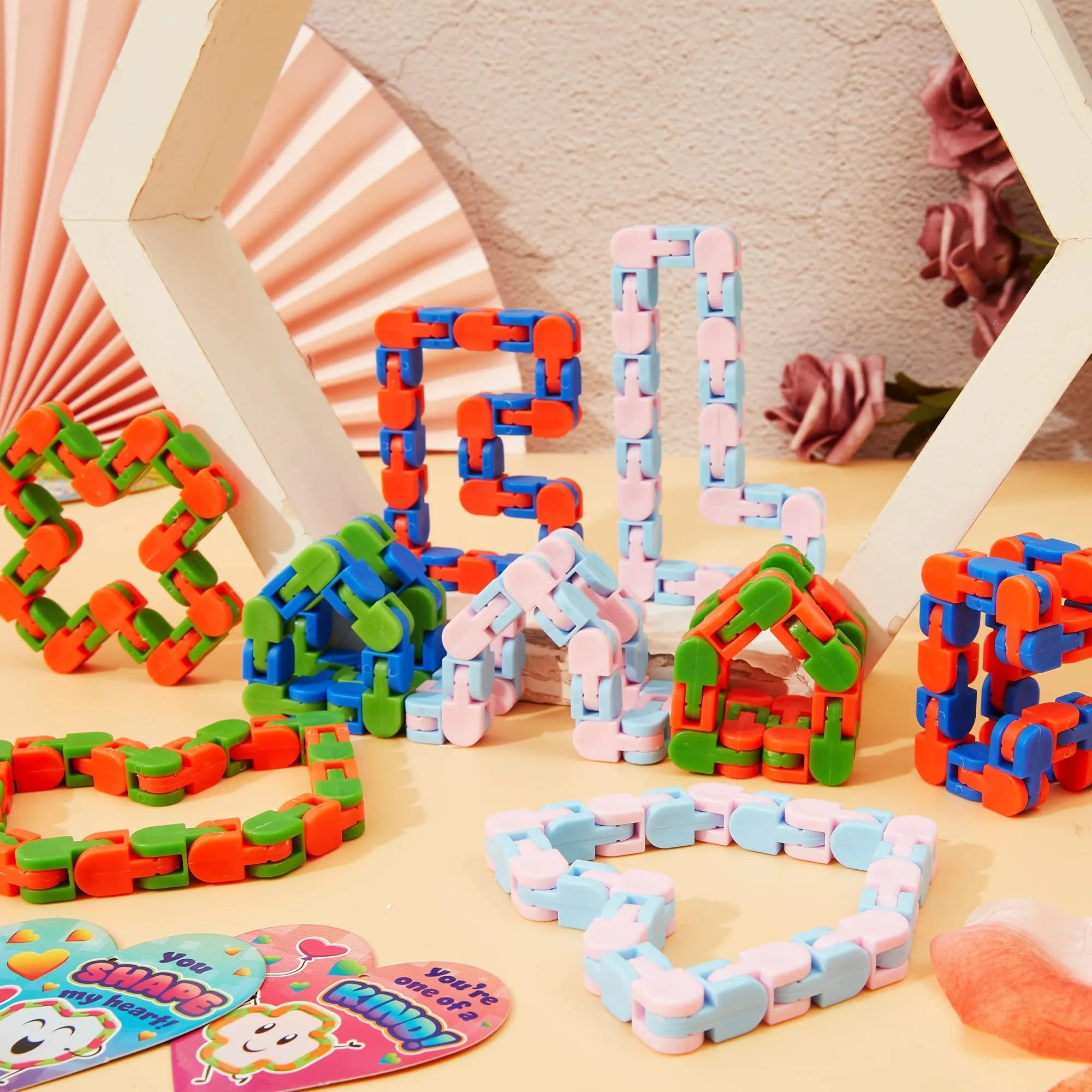 28-Piece Valentine's Day Heart Gift Set with Snake Cube Puzzle and Cards for Kids Classroom Exchange