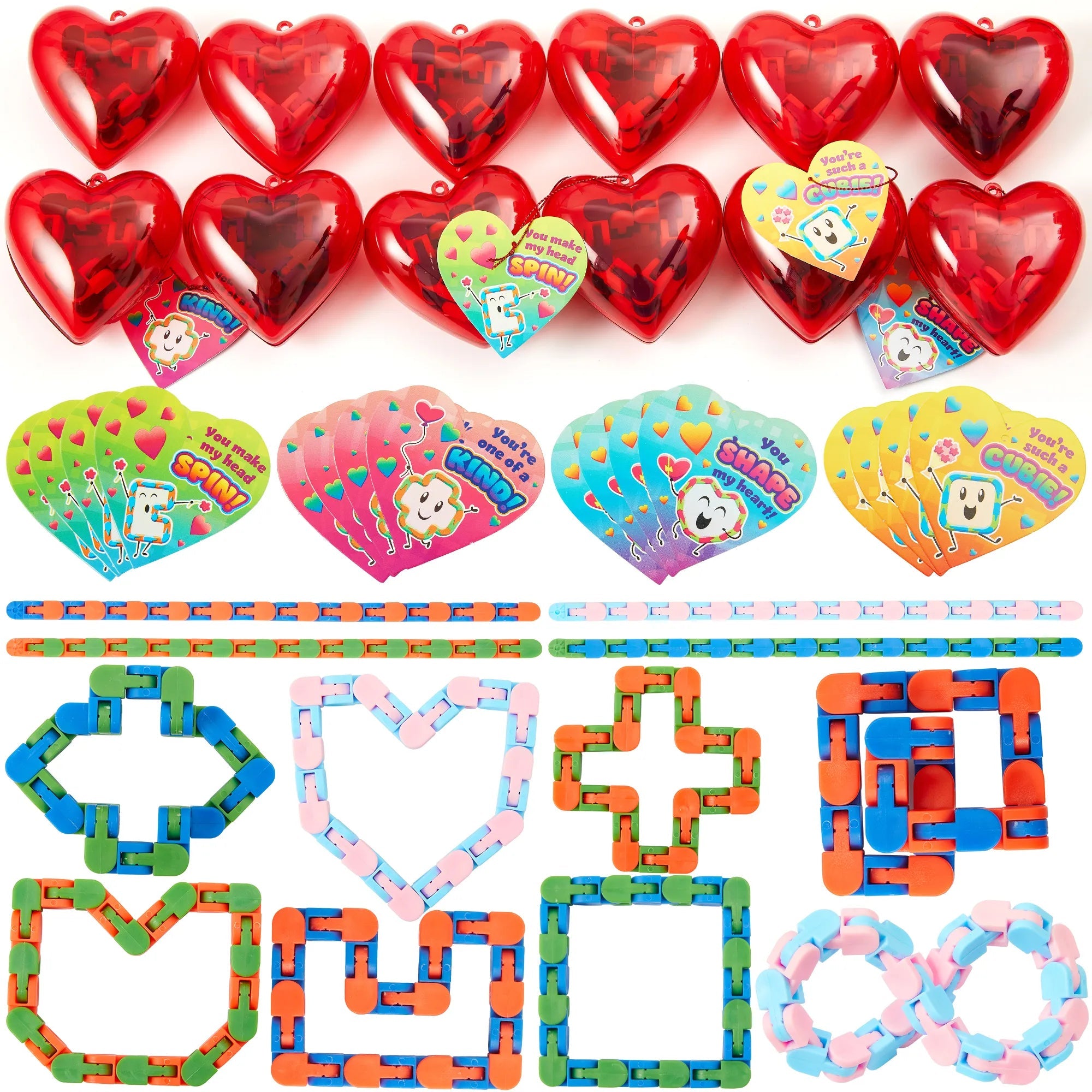 28-Piece Valentine's Day Heart Gift Set with Snake Cube Puzzle and Cards for Kids Classroom Exchange