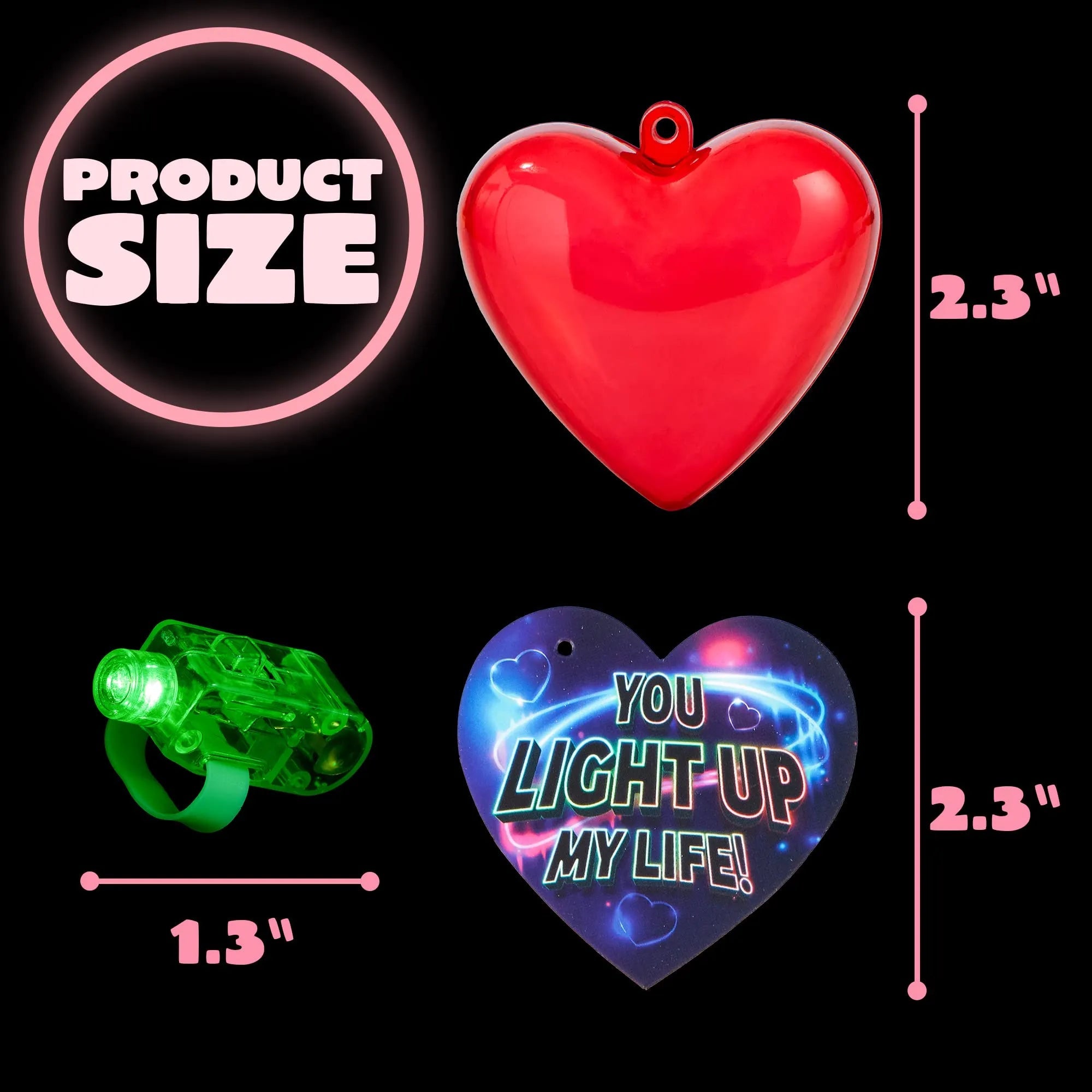 28-Piece LED Finger Light Heart Shells with Valentine's Day Cards for Kids Classroom Exchange Gifts
