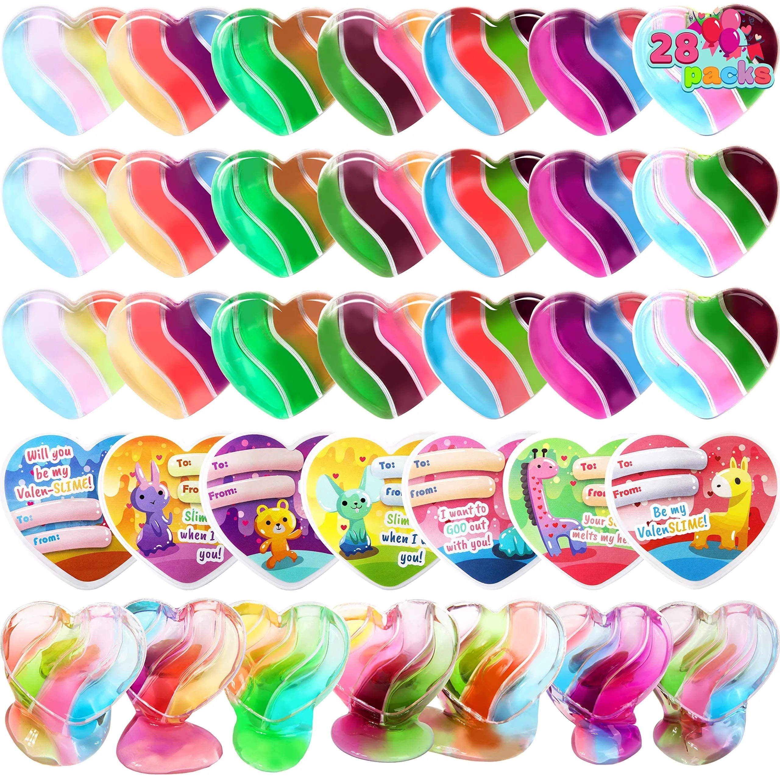 28-Piece Heart Multicolor Slime Set with Stickers