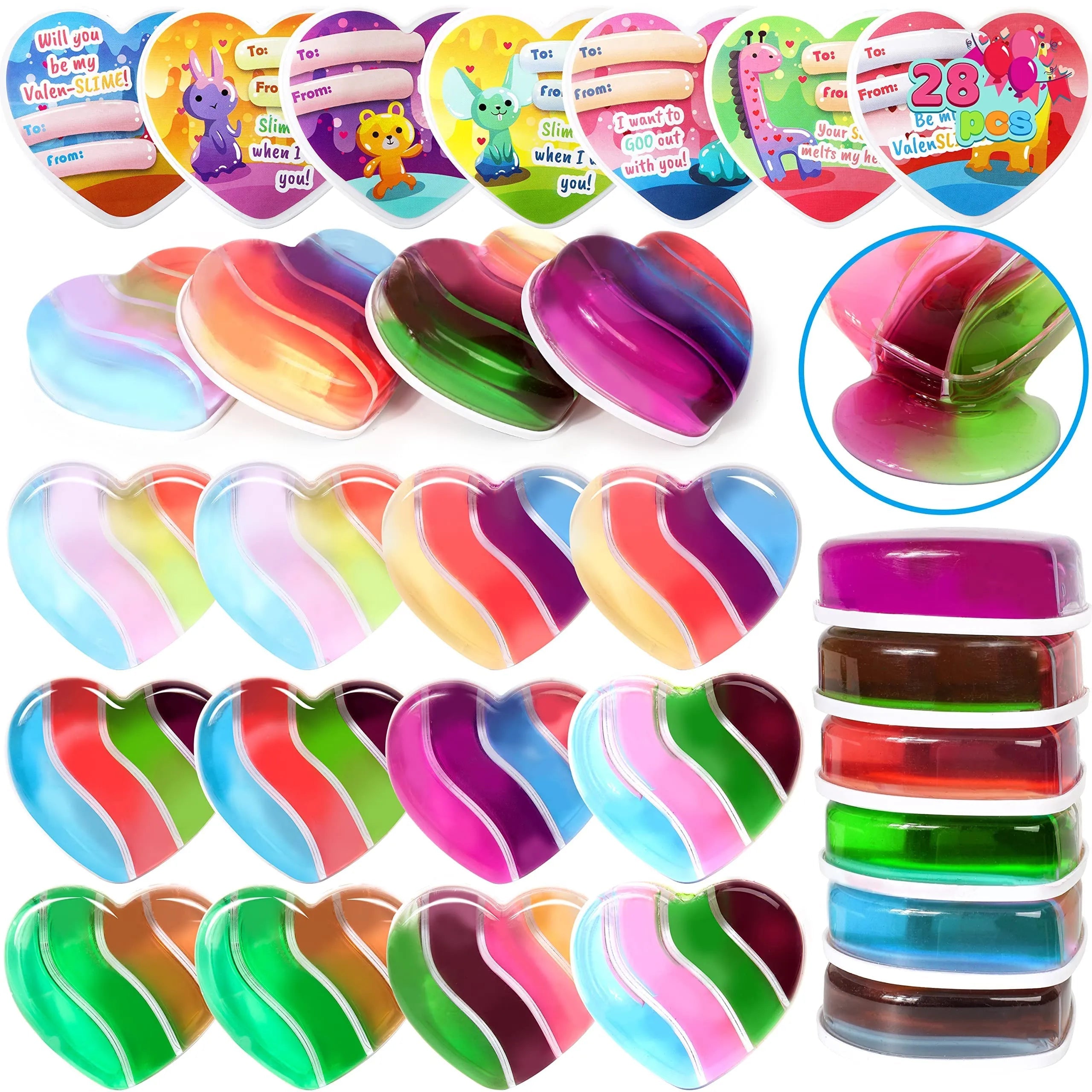 28-Piece Heart Multicolor Slime Set with Stickers