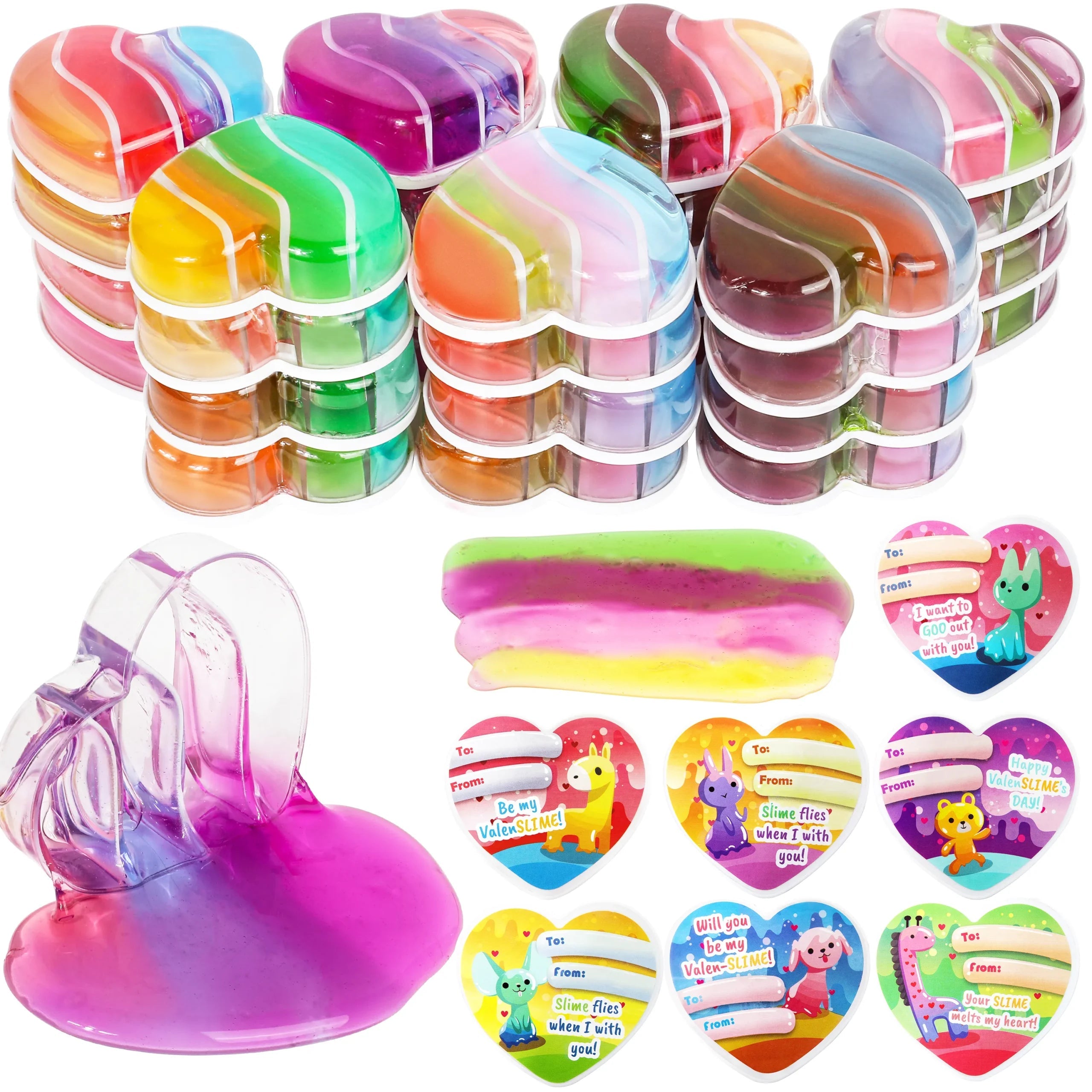 28-Piece Heart Multicolor Slime Set with Stickers
