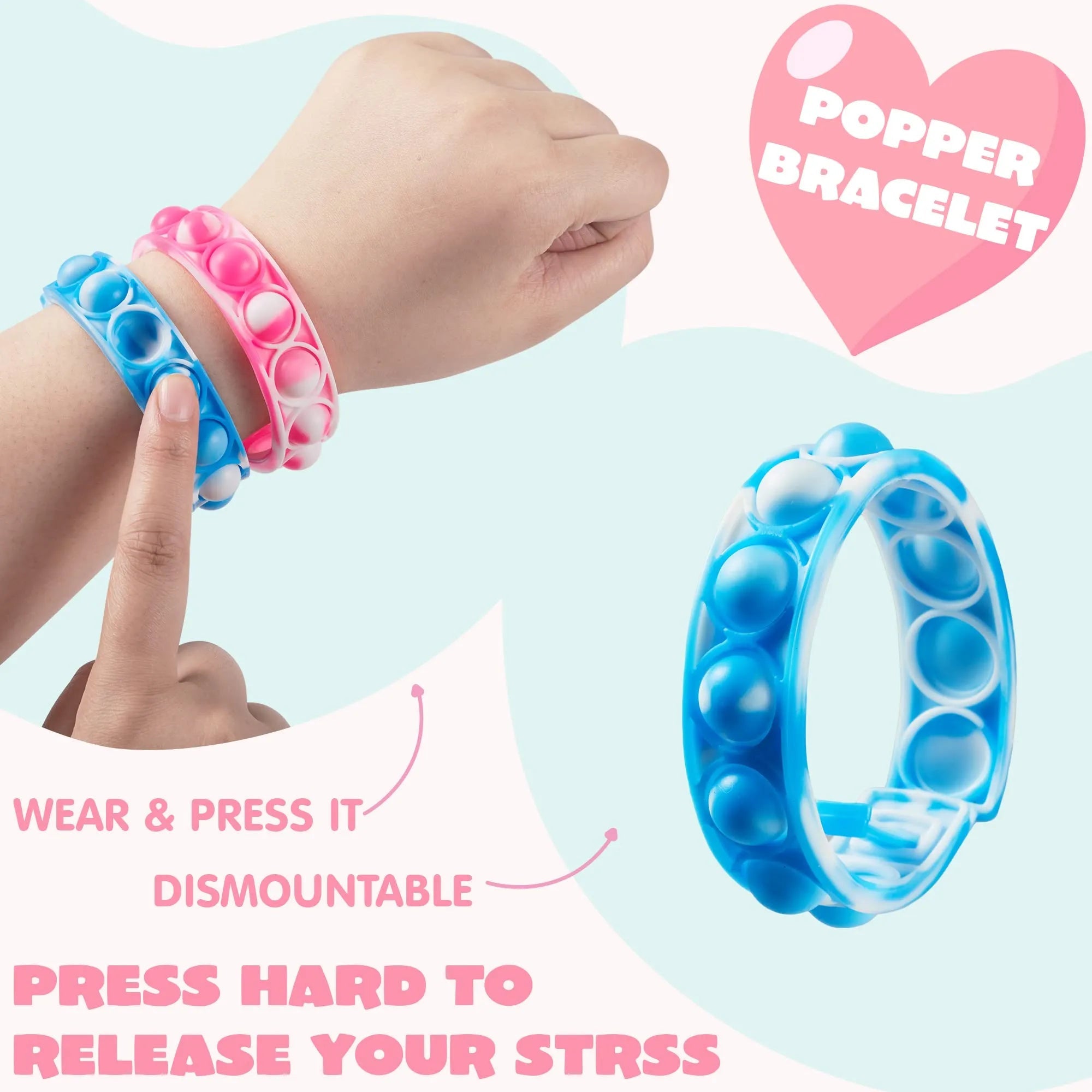 28 Pcs Kids Valentine's Cards with Pop Bubble Bracelets - Classroom Exchange Gifts
