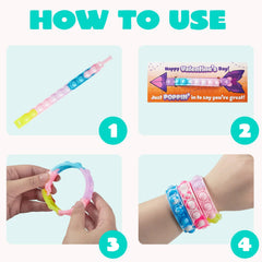 28 Pcs Kids Valentine's Cards with Pop Bubble Bracelets - Classroom Exchange Gifts