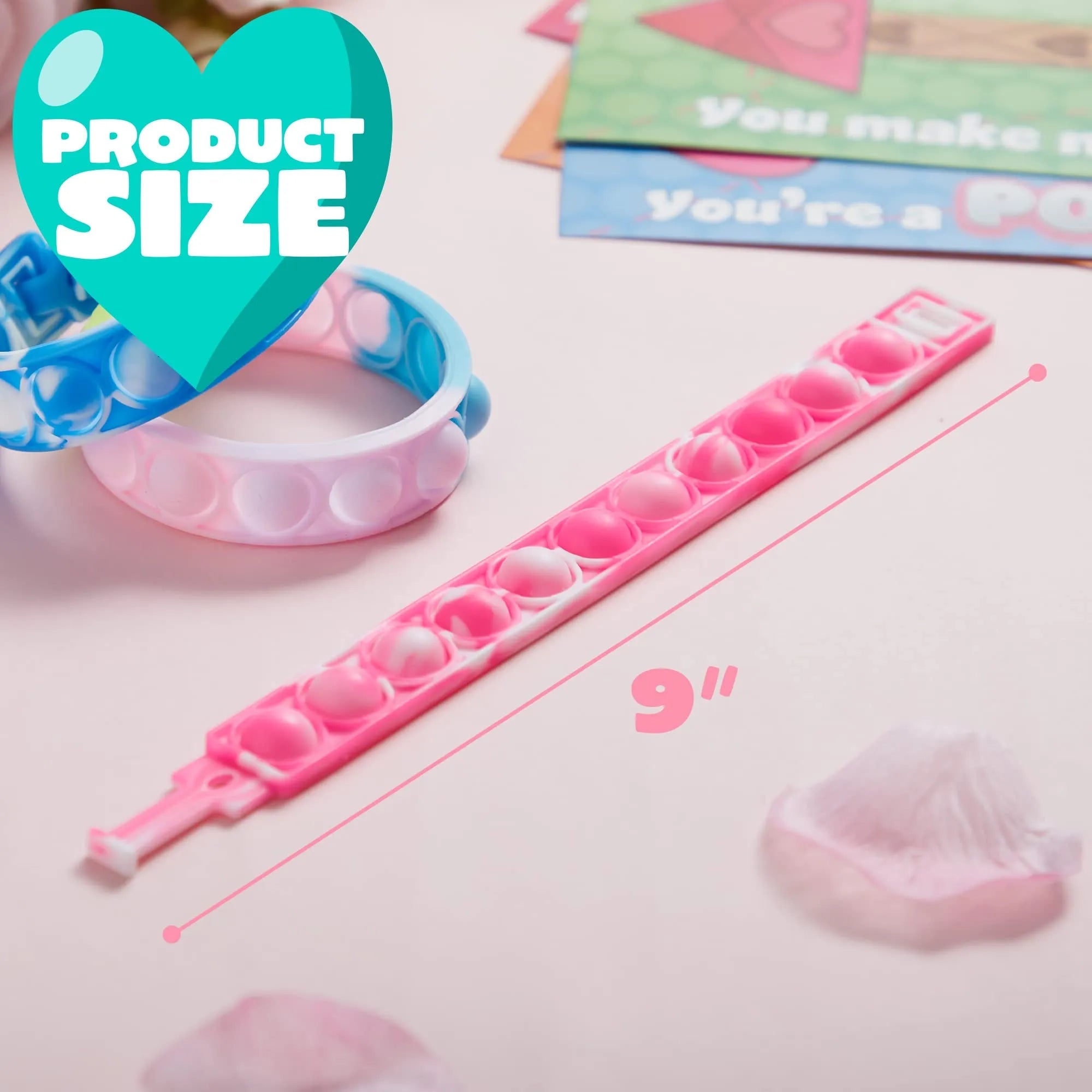 28 Pcs Kids Valentine's Cards with Pop Bubble Bracelets - Classroom Exchange Gifts