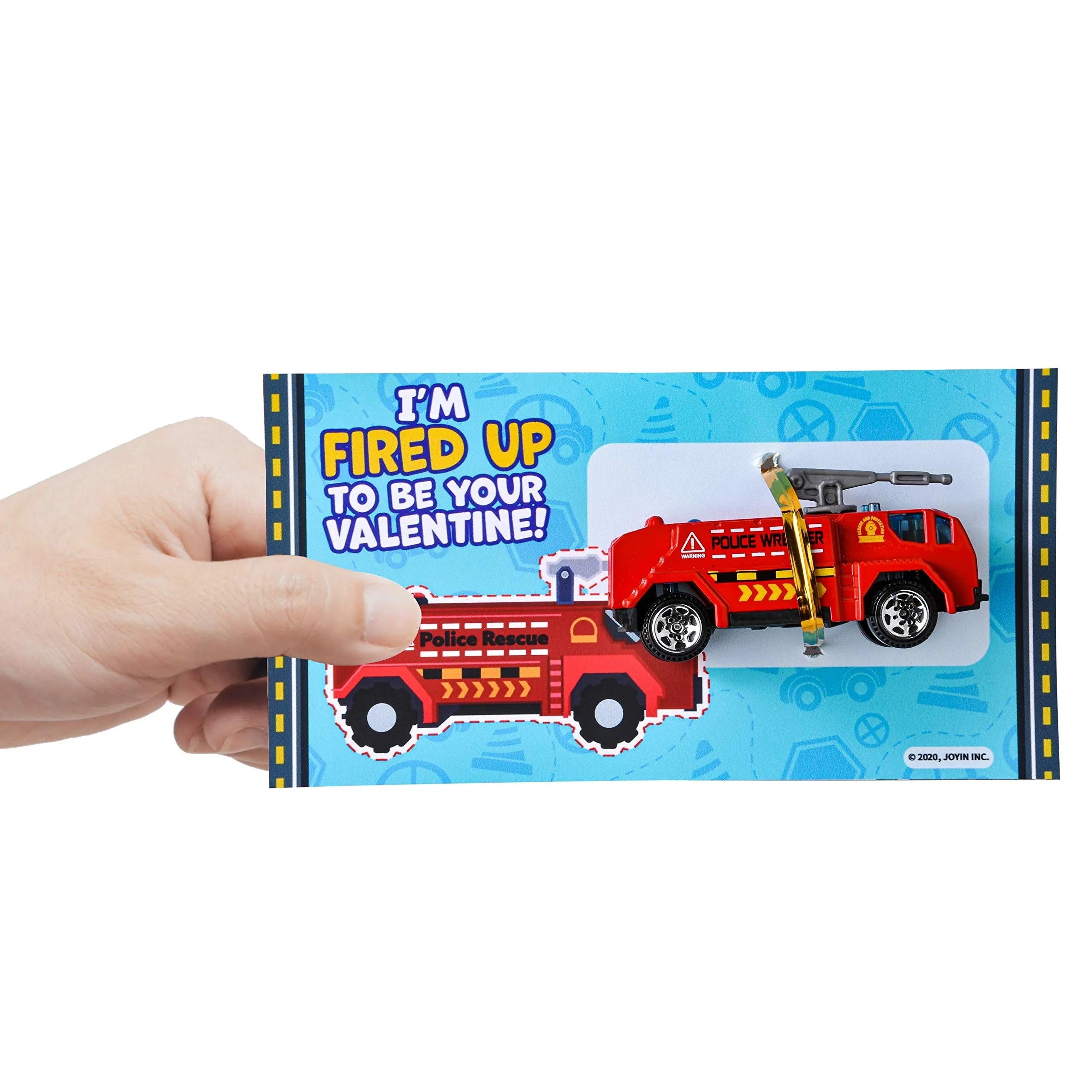 28-Pack Kids Valentine's Cards with Die-Cast City Vehicle Toys - Classroom Exchange Gifts