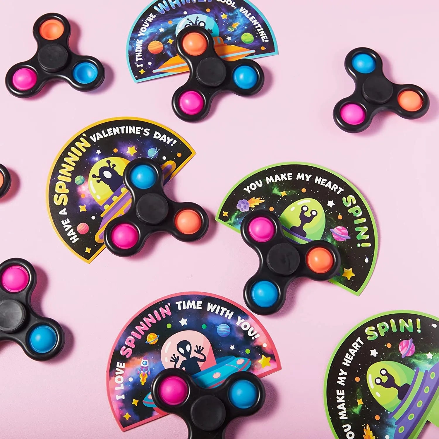 28-Pack Valentine's Day Cards for Kids with Spinning Tops - Classroom Exchange Gifts