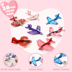 28-Pack Kids Valentine's Day Cards with Foam Airplanes - Classroom Exchange Gifts