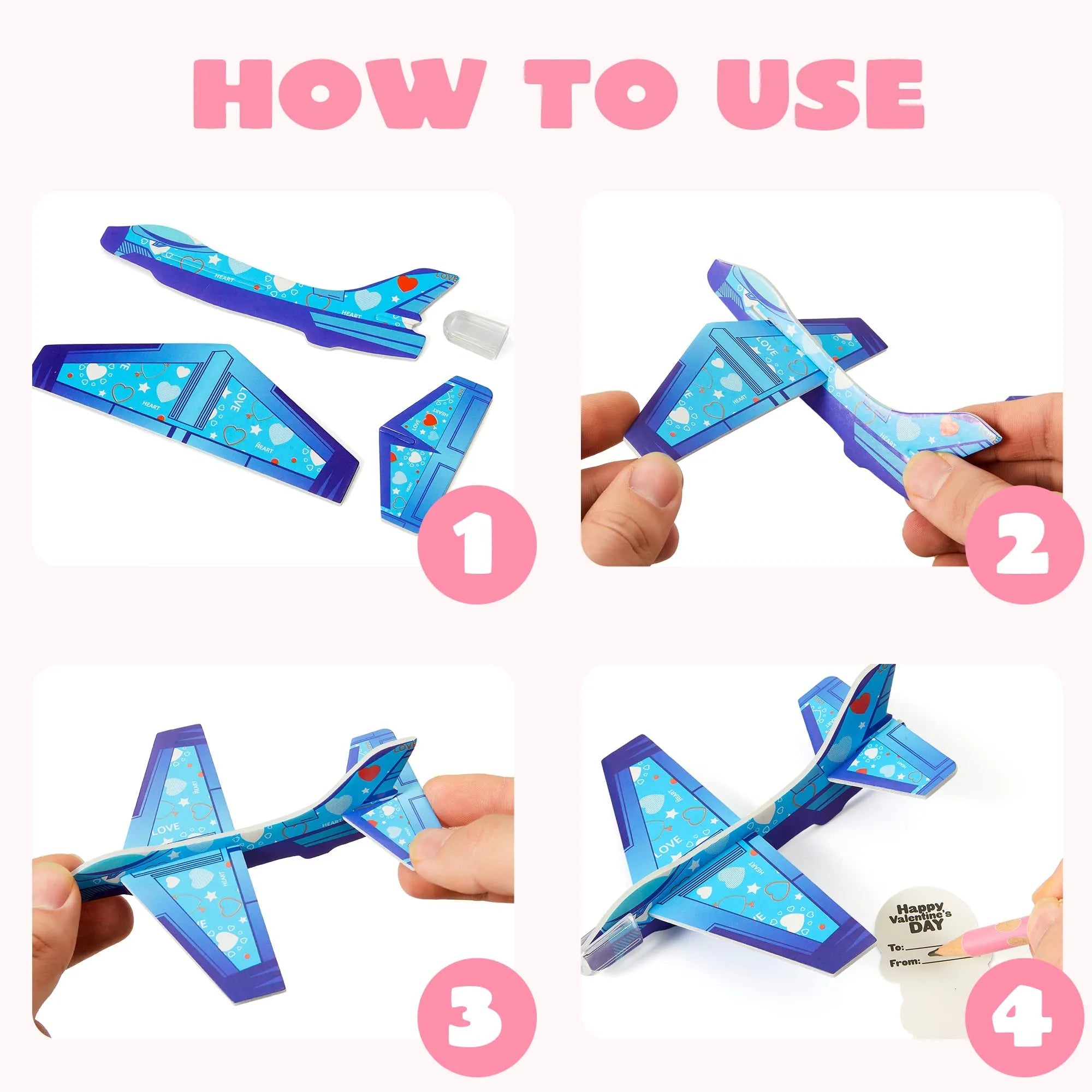 28-Pack Kids Valentine's Day Cards with Foam Airplanes - Classroom Exchange Gifts