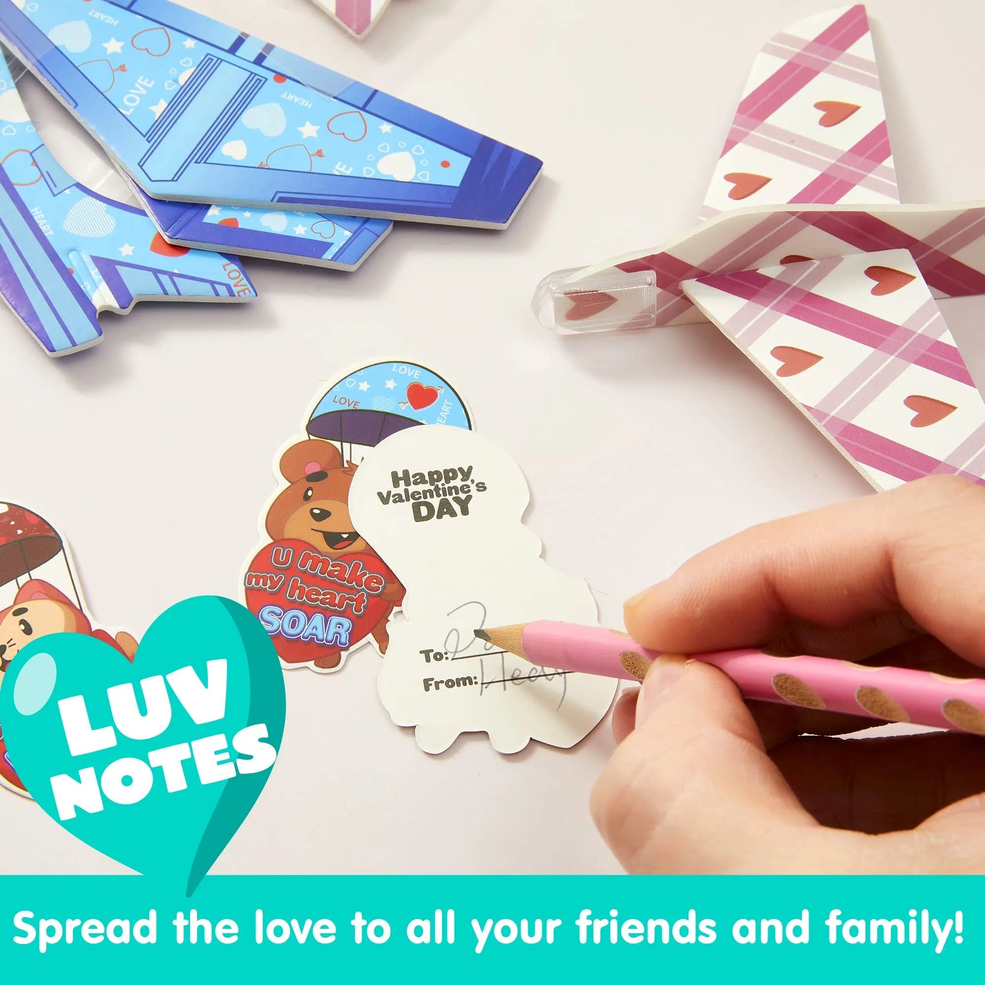 28-Pack Kids Valentine's Day Cards with Foam Airplanes - Classroom Exchange Gifts