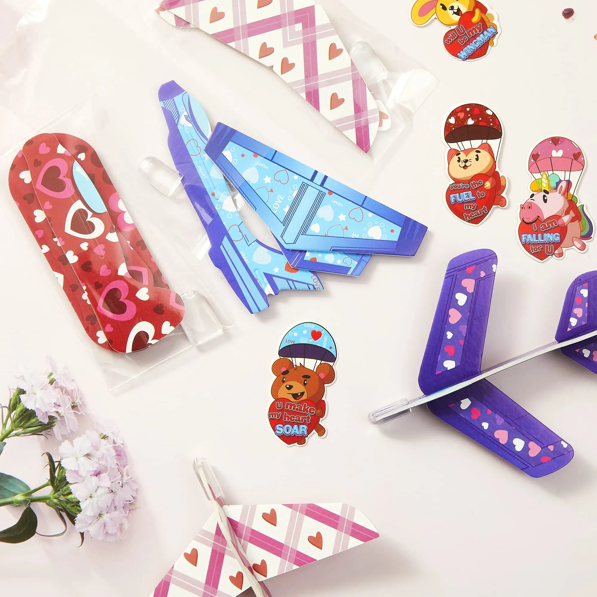 28-Pack Kids Valentine's Day Cards with Foam Airplanes - Classroom Exchange Gifts