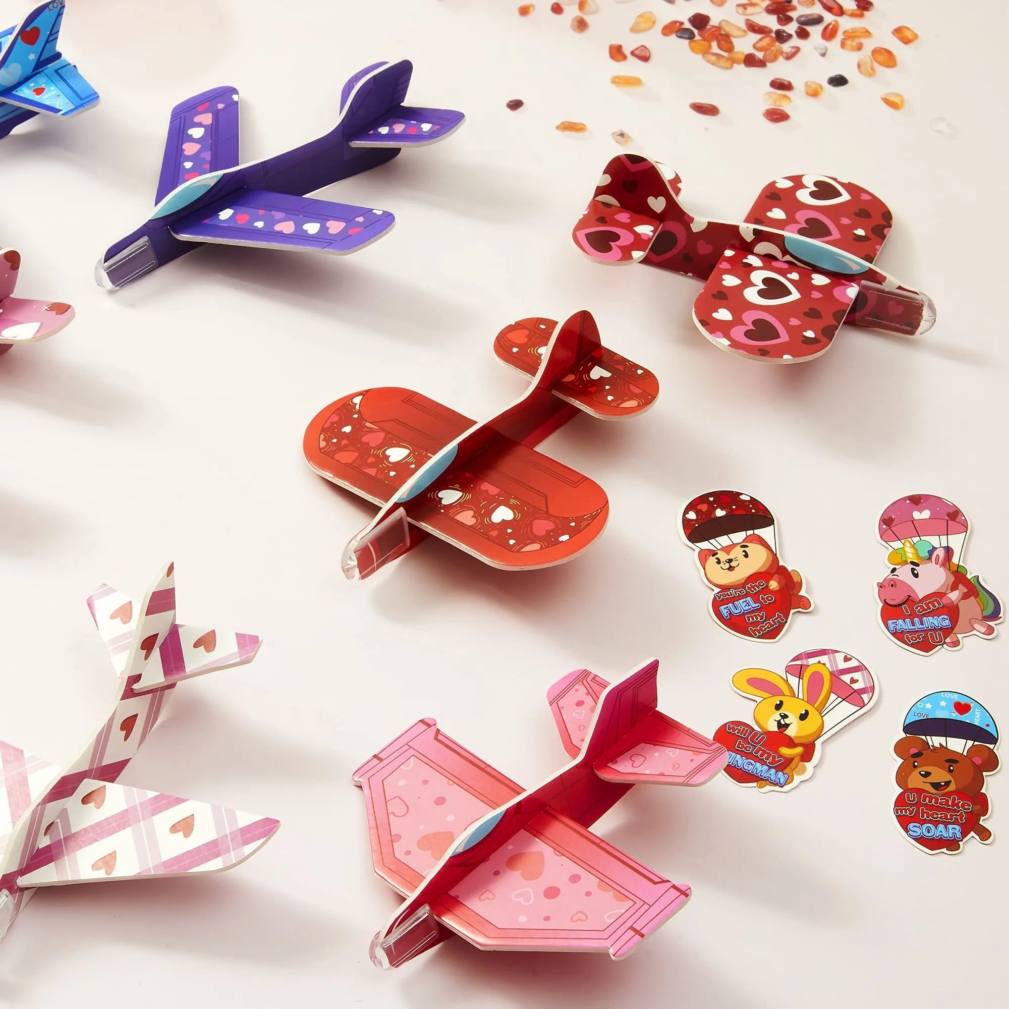 28-Pack Kids Valentine's Day Cards with Foam Airplanes - Classroom Exchange Gifts