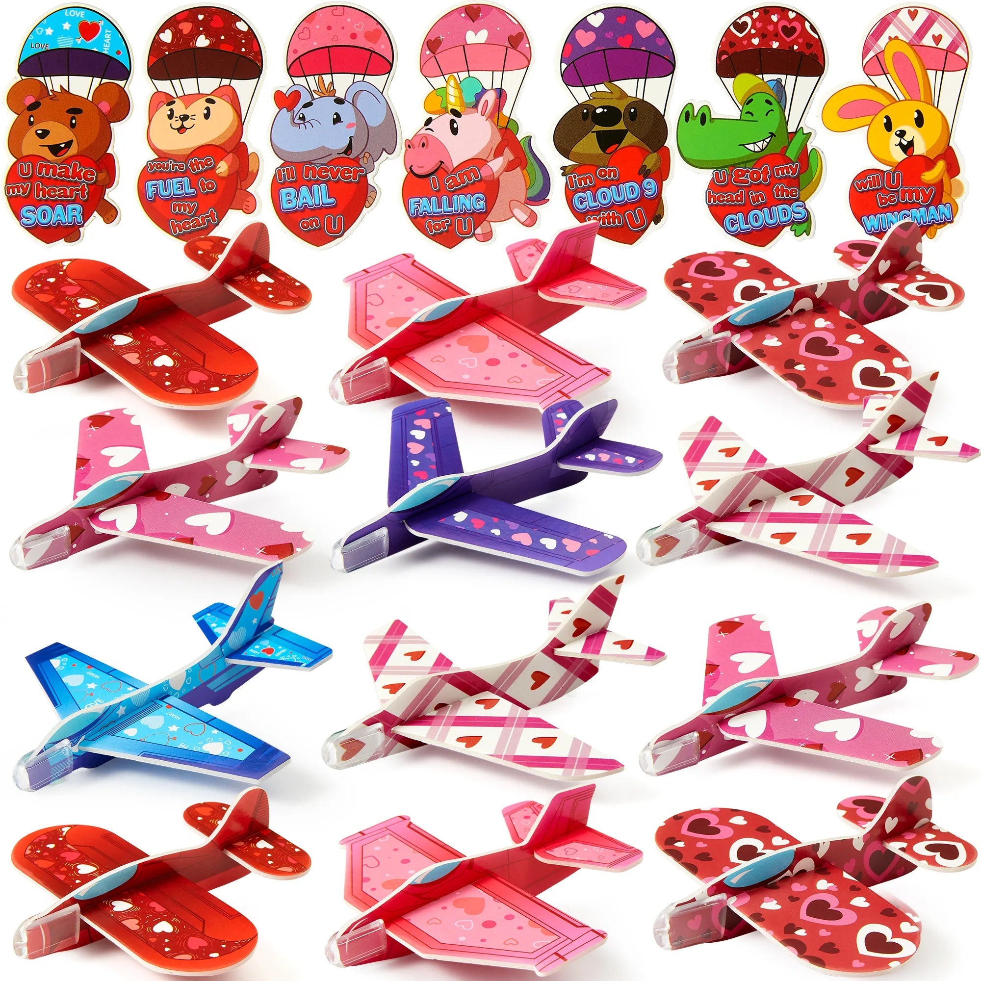 28-Pack Kids Valentine's Day Cards with Foam Airplanes - Classroom Exchange Gifts