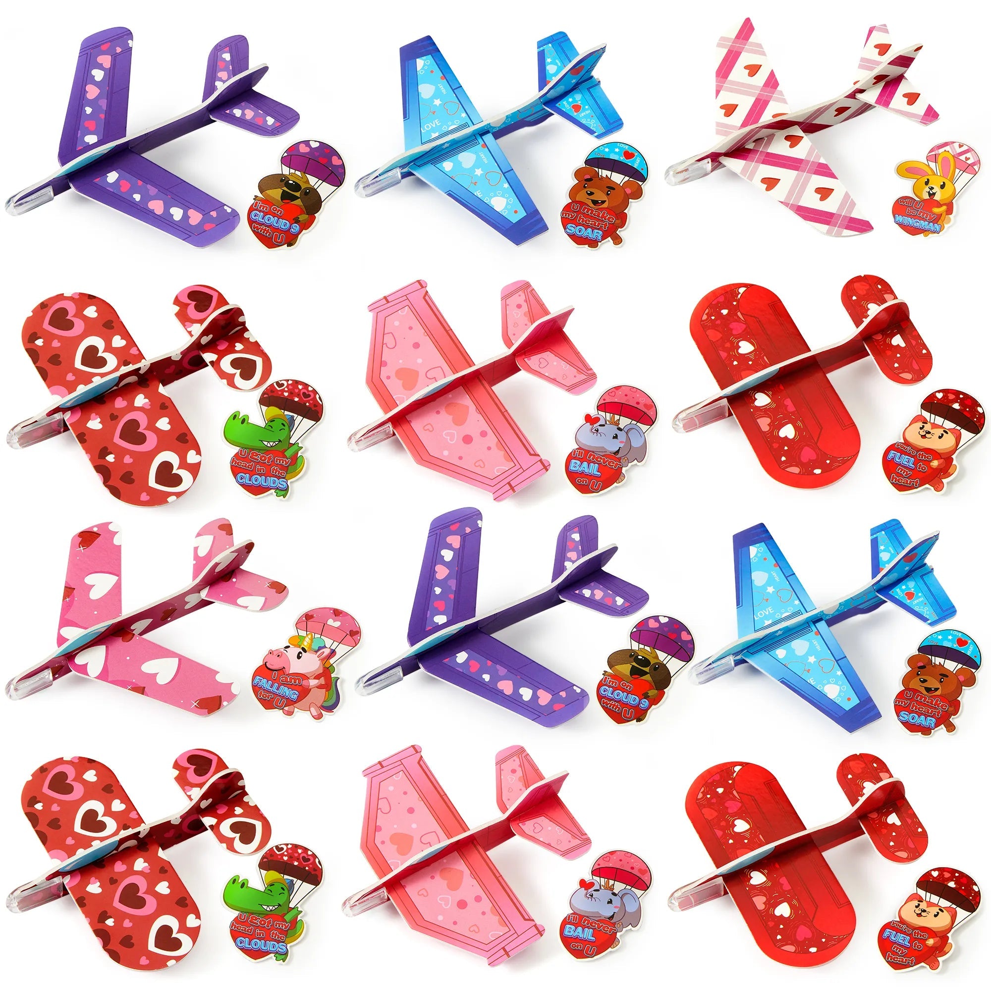28-Pack Kids Valentine's Day Cards with Foam Airplanes - Classroom Exchange Gifts