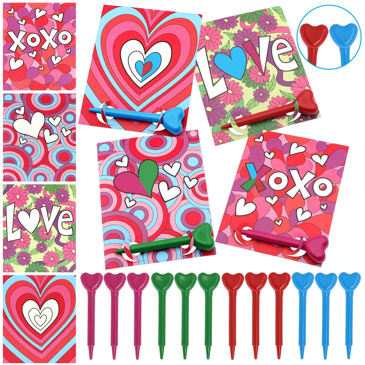 28Pcs Kids Valentine's Cards with Heart-Shaped Crayons - Classroom Exchange Gifts