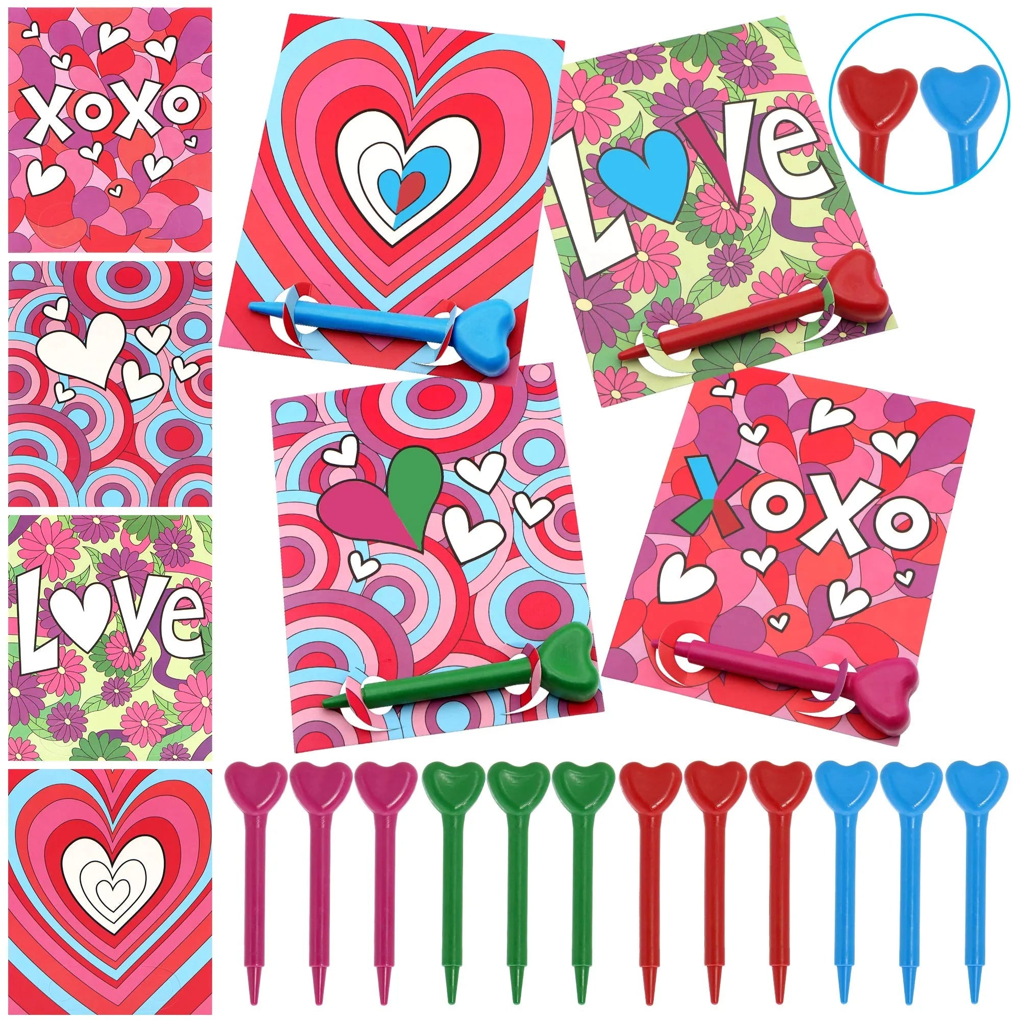 28Pcs Kids Valentine's Cards with Heart-Shaped Crayons - Classroom Exchange Gifts