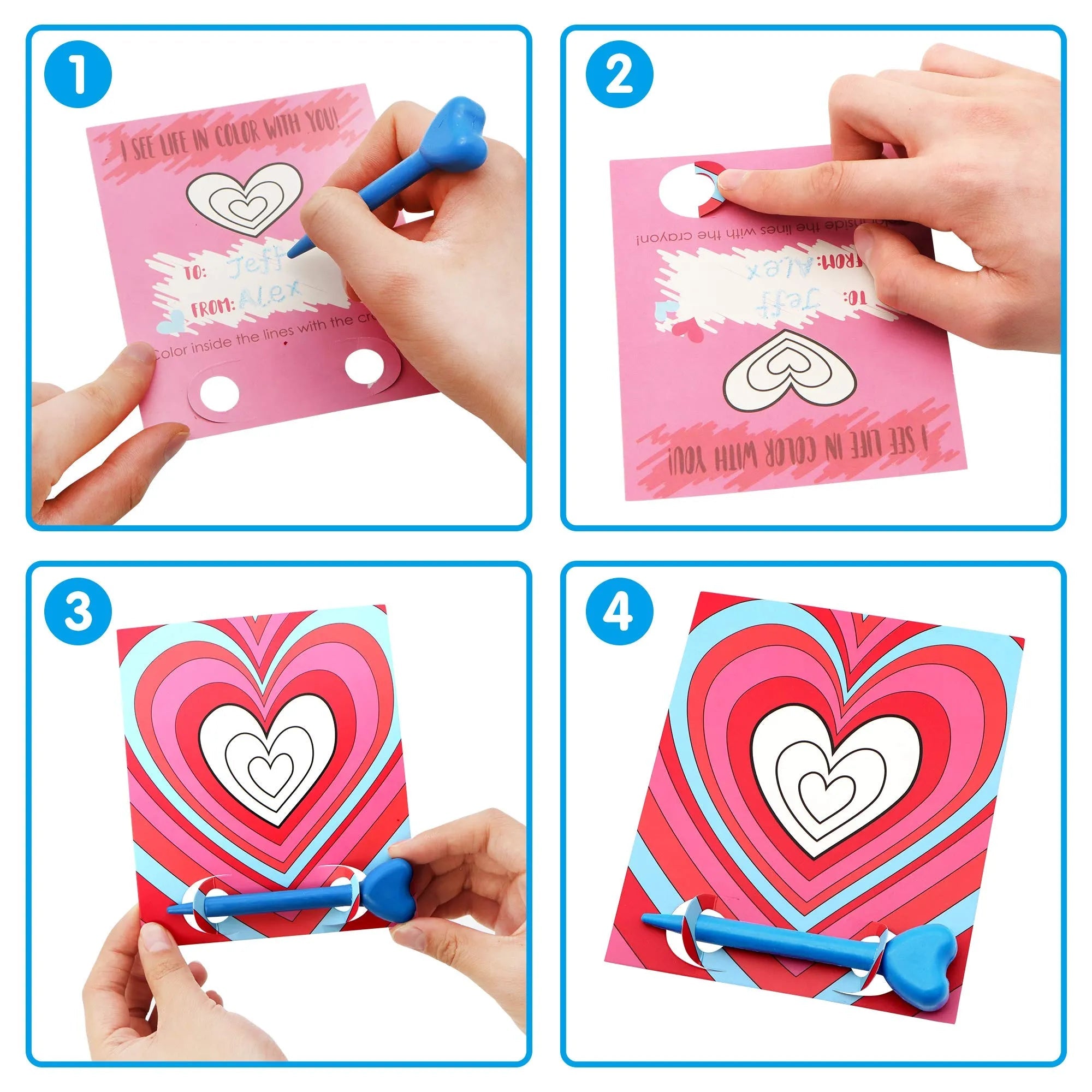 28Pcs Kids Valentine's Cards with Heart-Shaped Crayons - Classroom Exchange Gifts