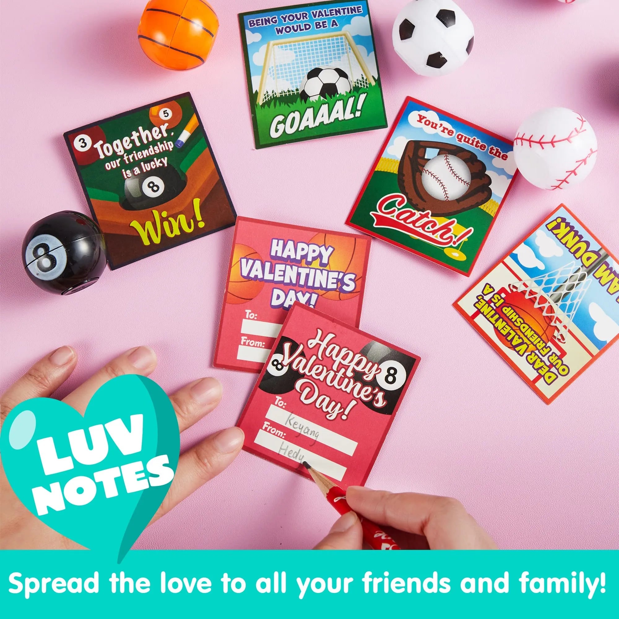 28Pcs Kids Valentine's Cards with Mini Sport Balls - Classroom Exchange Gifts