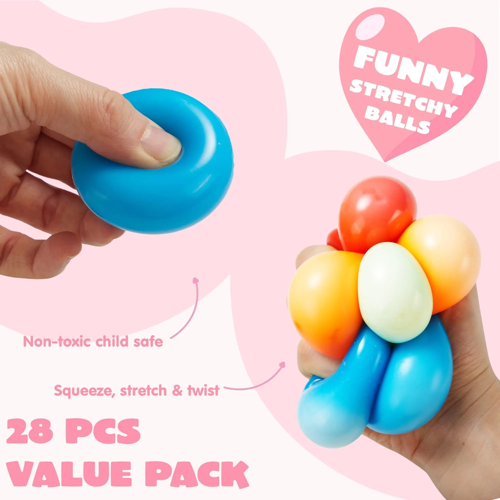 28Pcs Kids Valentine's Cards with Mini Squeeze Balls Set - Classroom Exchange Gifts