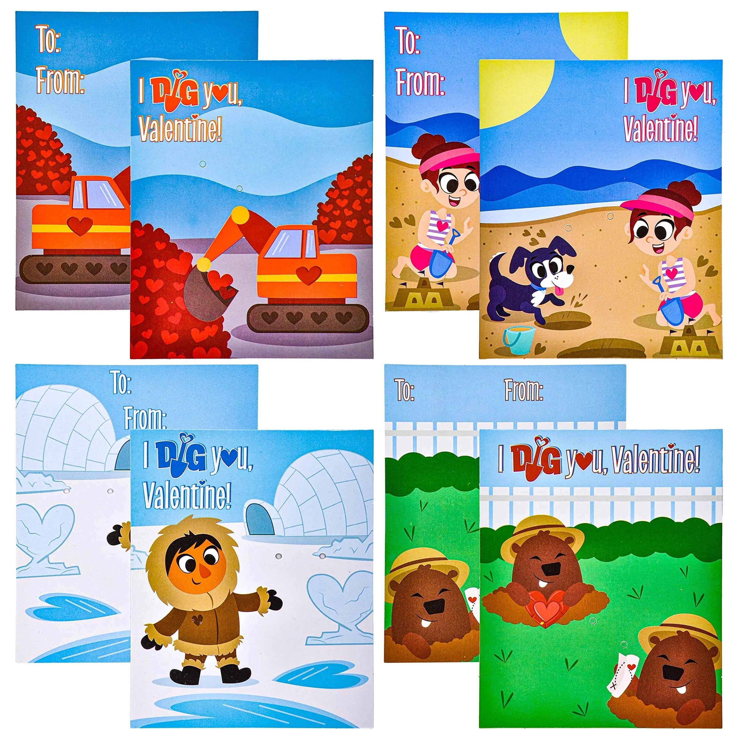 28Pcs Kids Valentine's Day Cards with Shovel Toys - Classroom Exchange Gifts