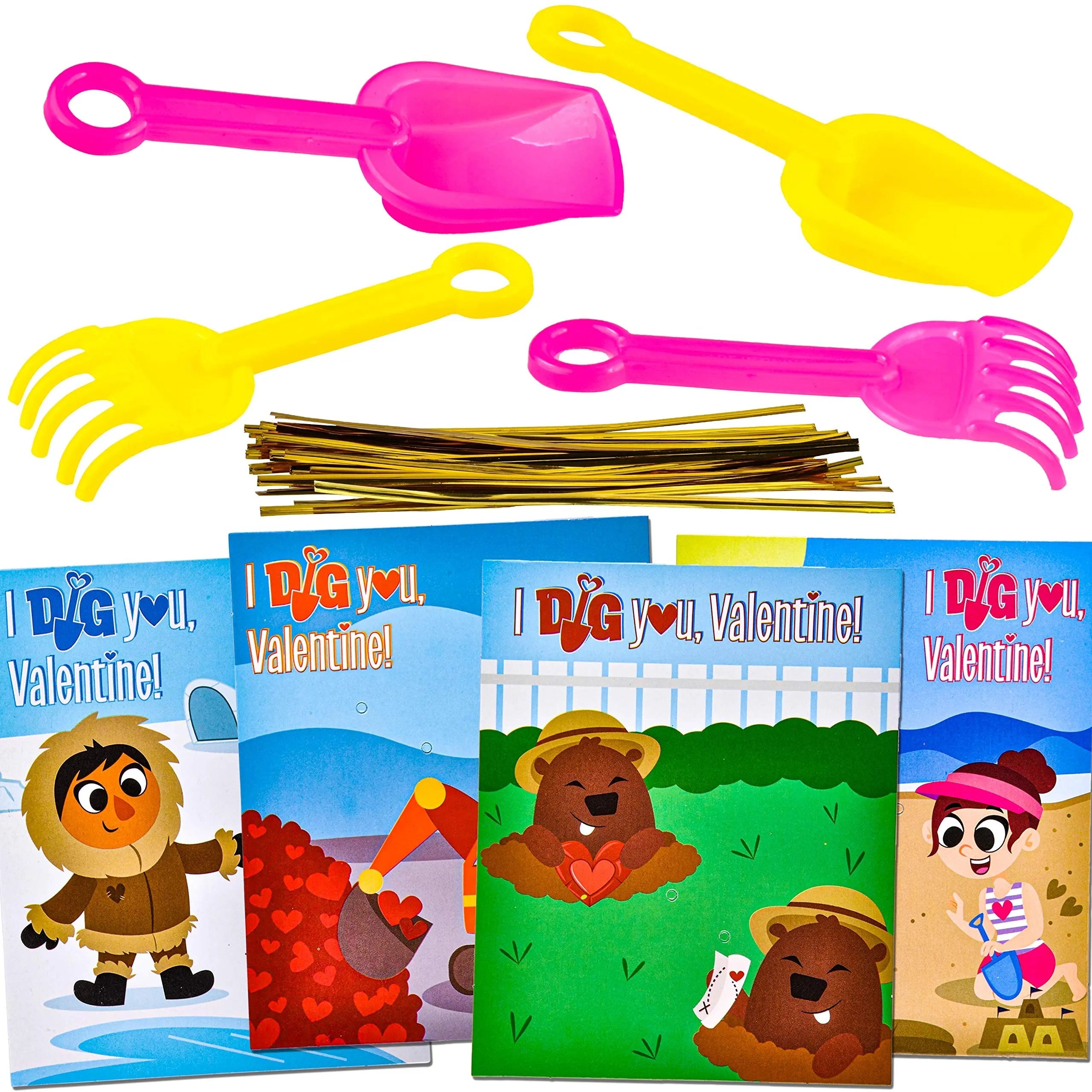 28Pcs Kids Valentine's Day Cards with Shovel Toys - Classroom Exchange Gifts