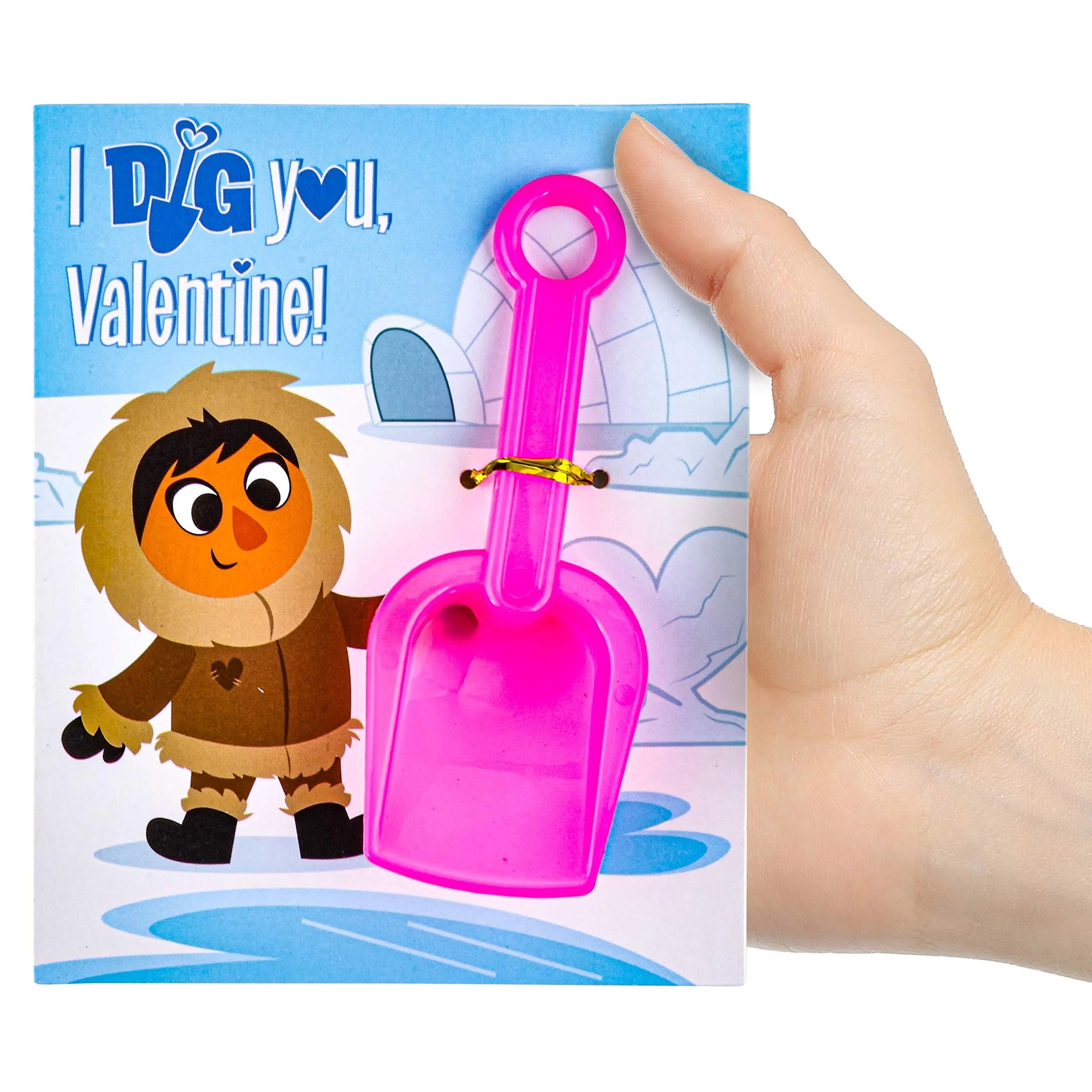 28Pcs Kids Valentine's Day Cards with Shovel Toys - Classroom Exchange Gifts
