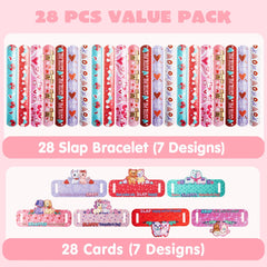 28-Pack Valentine's Day Cards for Kids with Slap Bracelets - Classroom Exchange Gifts