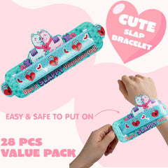 28-Pack Valentine's Day Cards for Kids with Slap Bracelets - Classroom Exchange Gifts