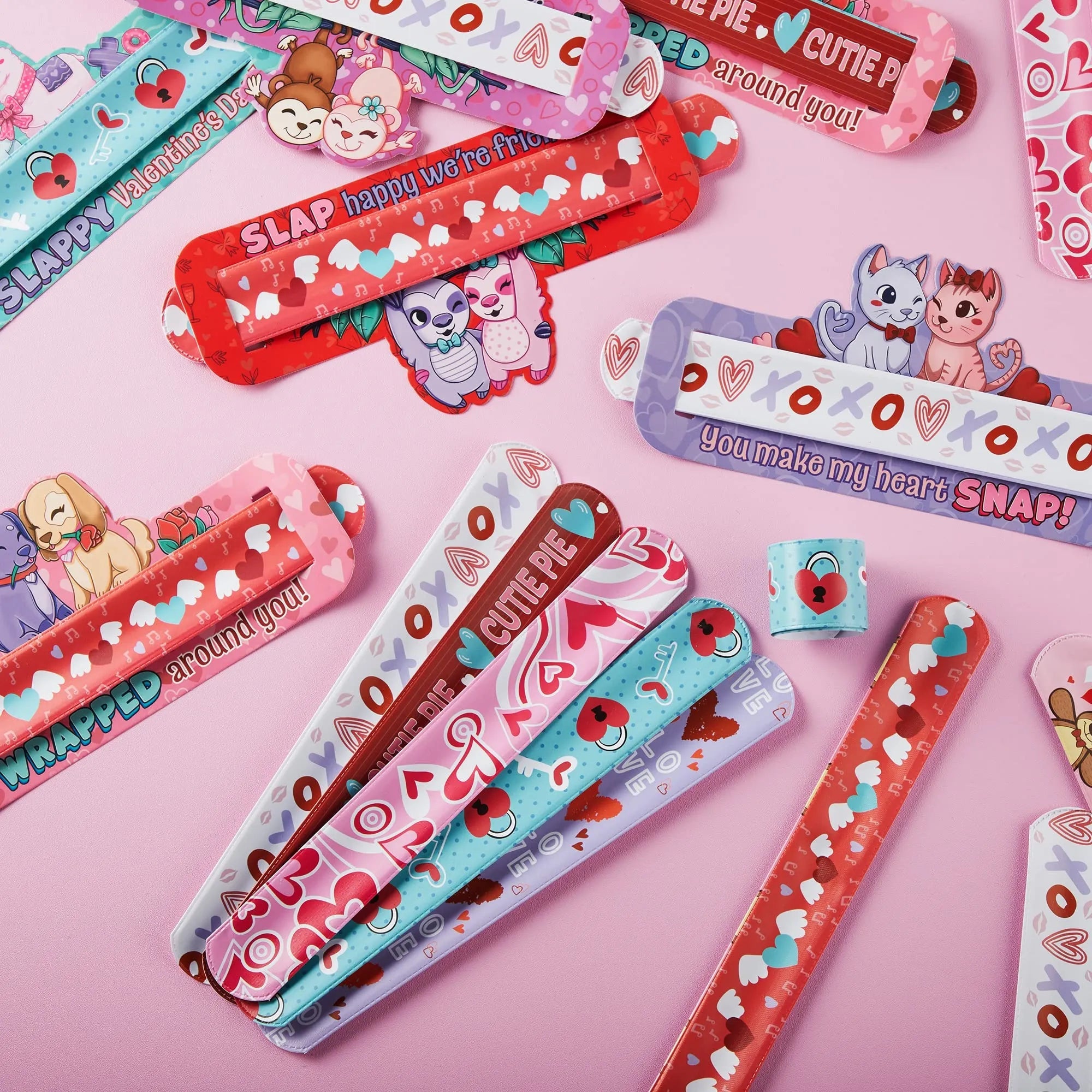 28-Pack Valentine's Day Cards for Kids with Slap Bracelets - Classroom Exchange Gifts