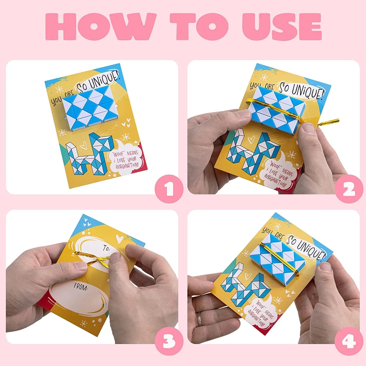 28Pcs Kids Valentine's Cards with Snake Cube Twist Puzzles - Classroom Exchange Gifts