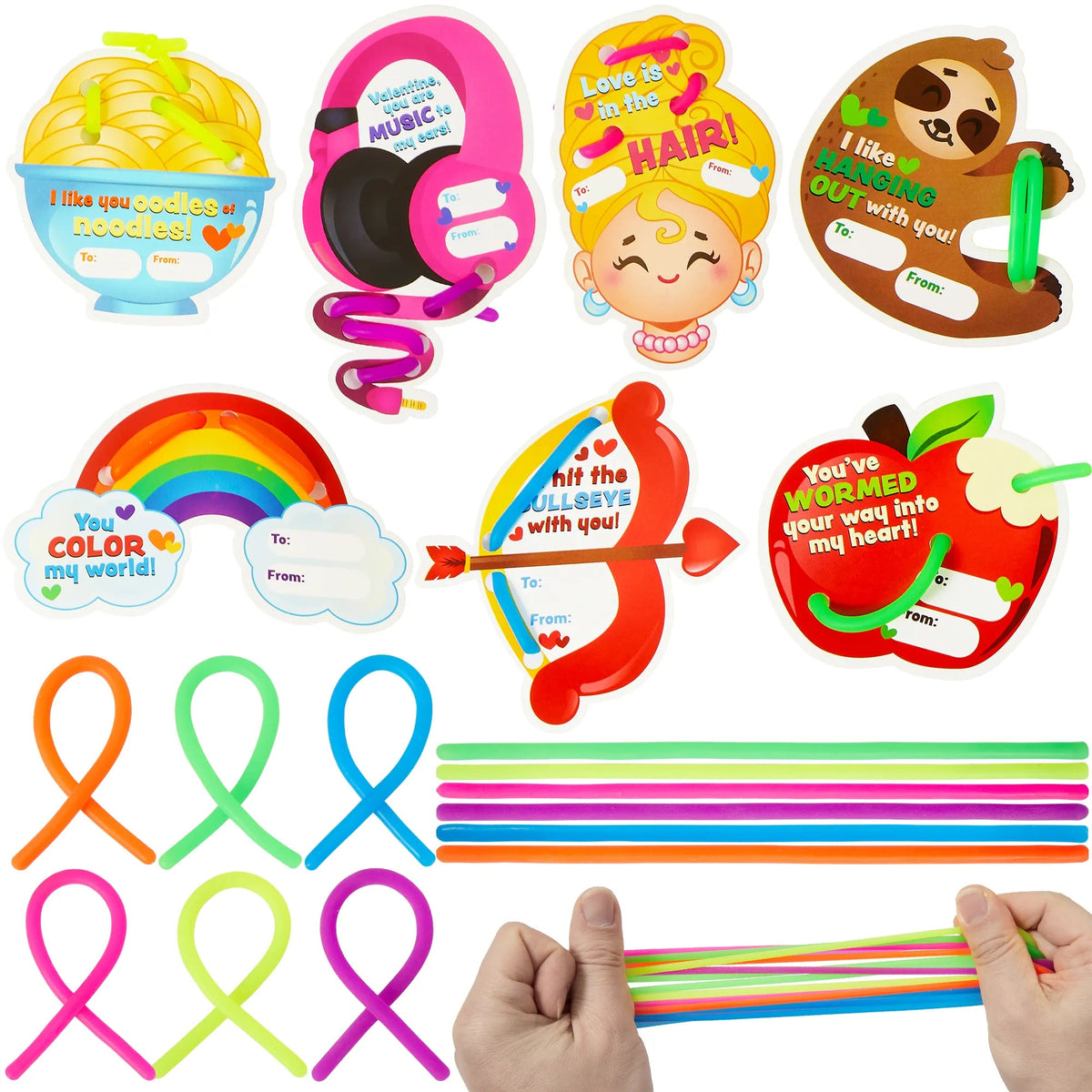 28Pcs Kids Valentine's Cards with Stretchy String - Classroom Exchange Gifts
