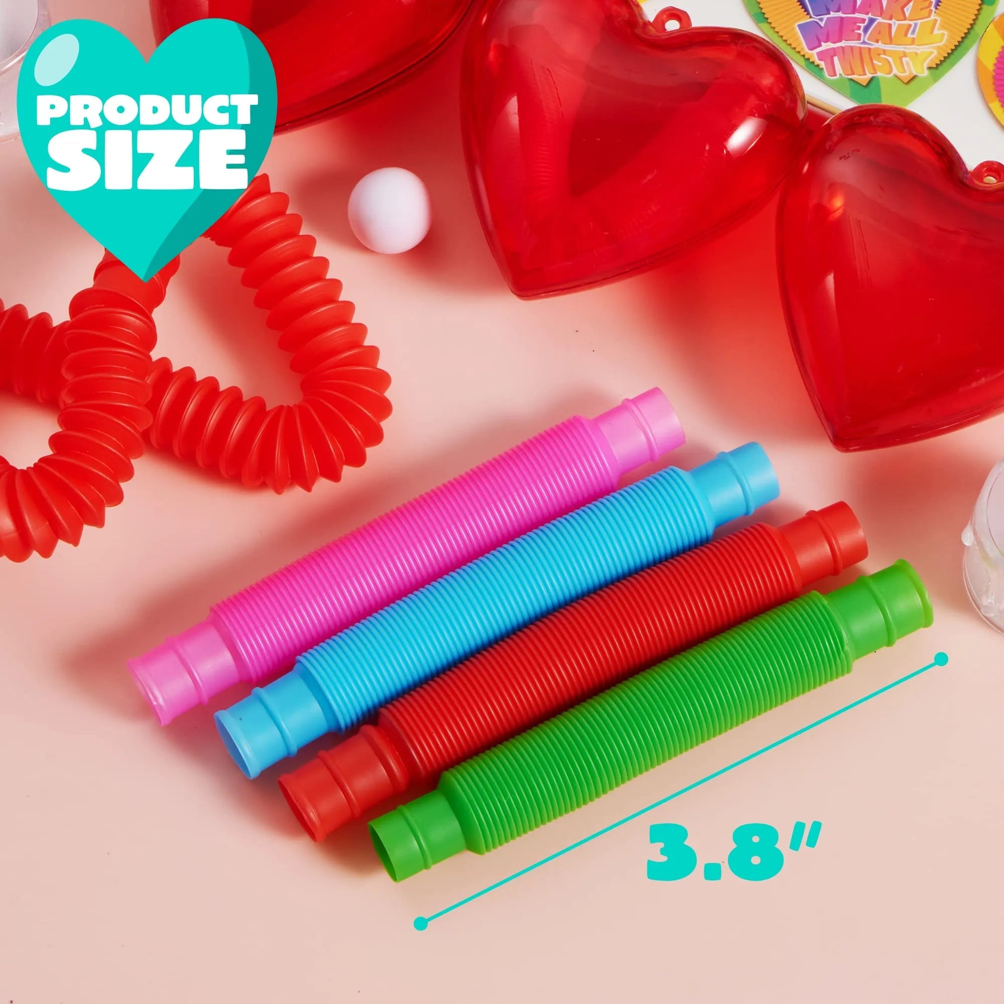 28-Pack Push Bubble Tubes Heart Shell Filled Hearts with Valentine's Day Cards for Kids Classroom Exchange Gifts