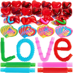 28-Pack Push Bubble Tubes Heart Shell Filled Hearts with Valentine's Day Cards for Kids Classroom Exchange Gifts