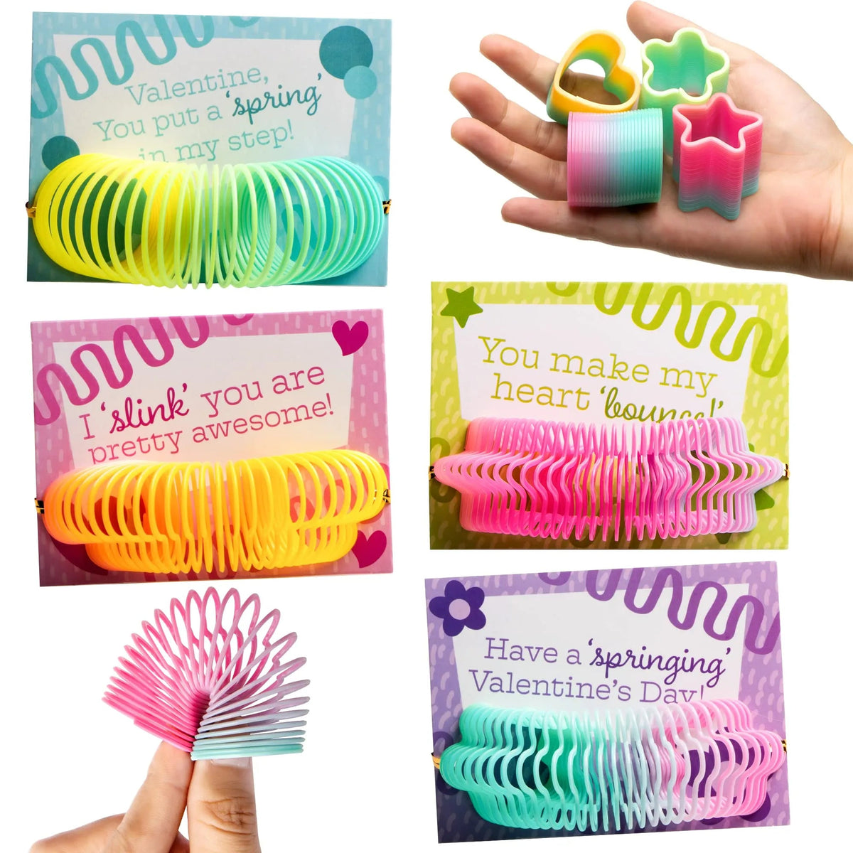 28-Pack Rainbow Spring Toys with Valentine's Day Cards for Kids Classroom Exchange Gifts