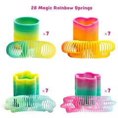 28-Pack Rainbow Spring Toys with Valentine's Day Cards for Kids Classroom Exchange Gifts