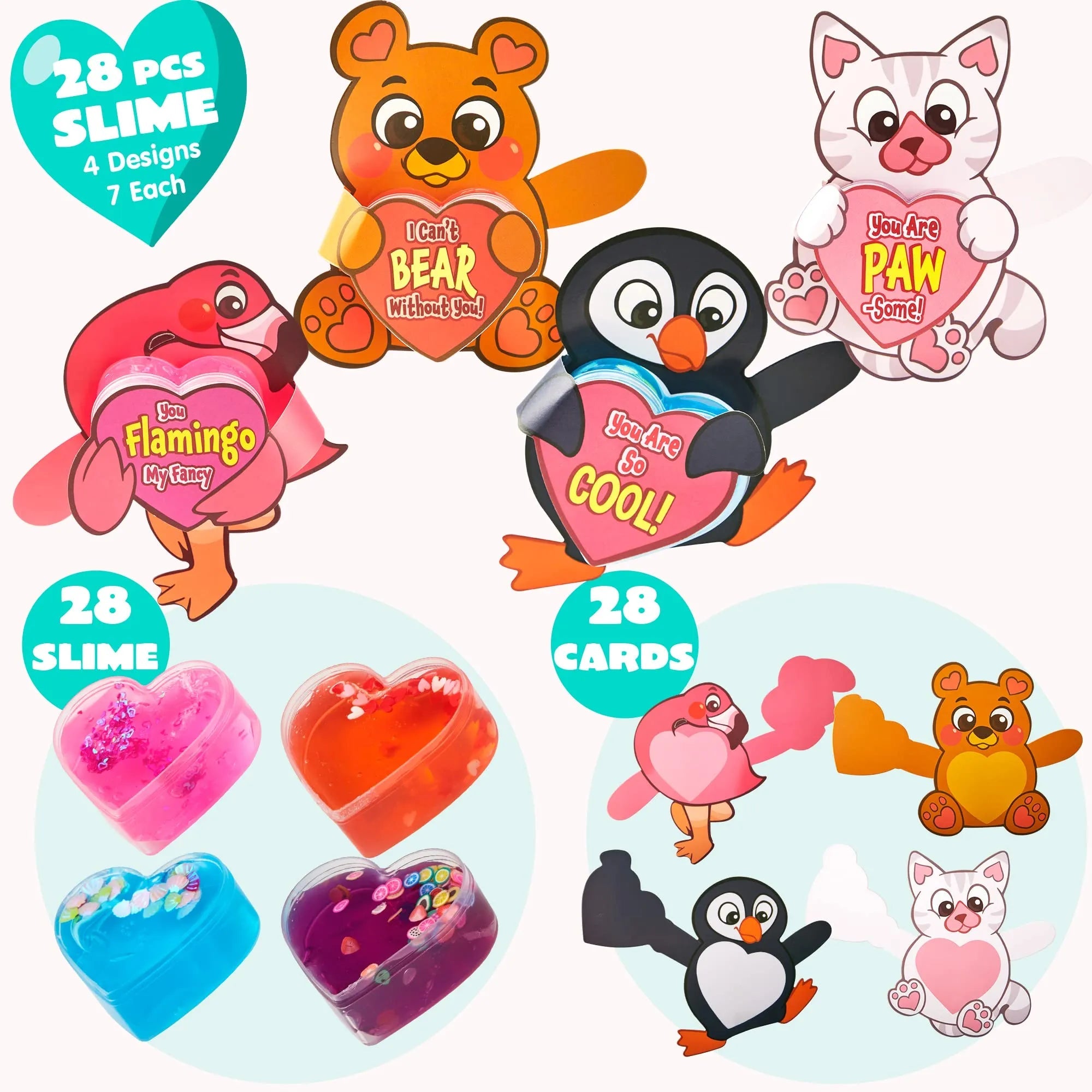 28 Hearts Toys with Valentine's Day Cards for Kids Classroom Exchange Gifts