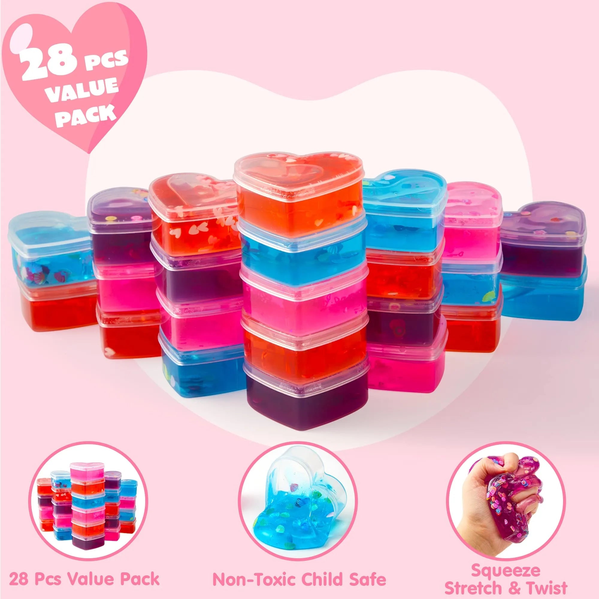 28 Hearts Toys with Valentine's Day Cards for Kids Classroom Exchange Gifts