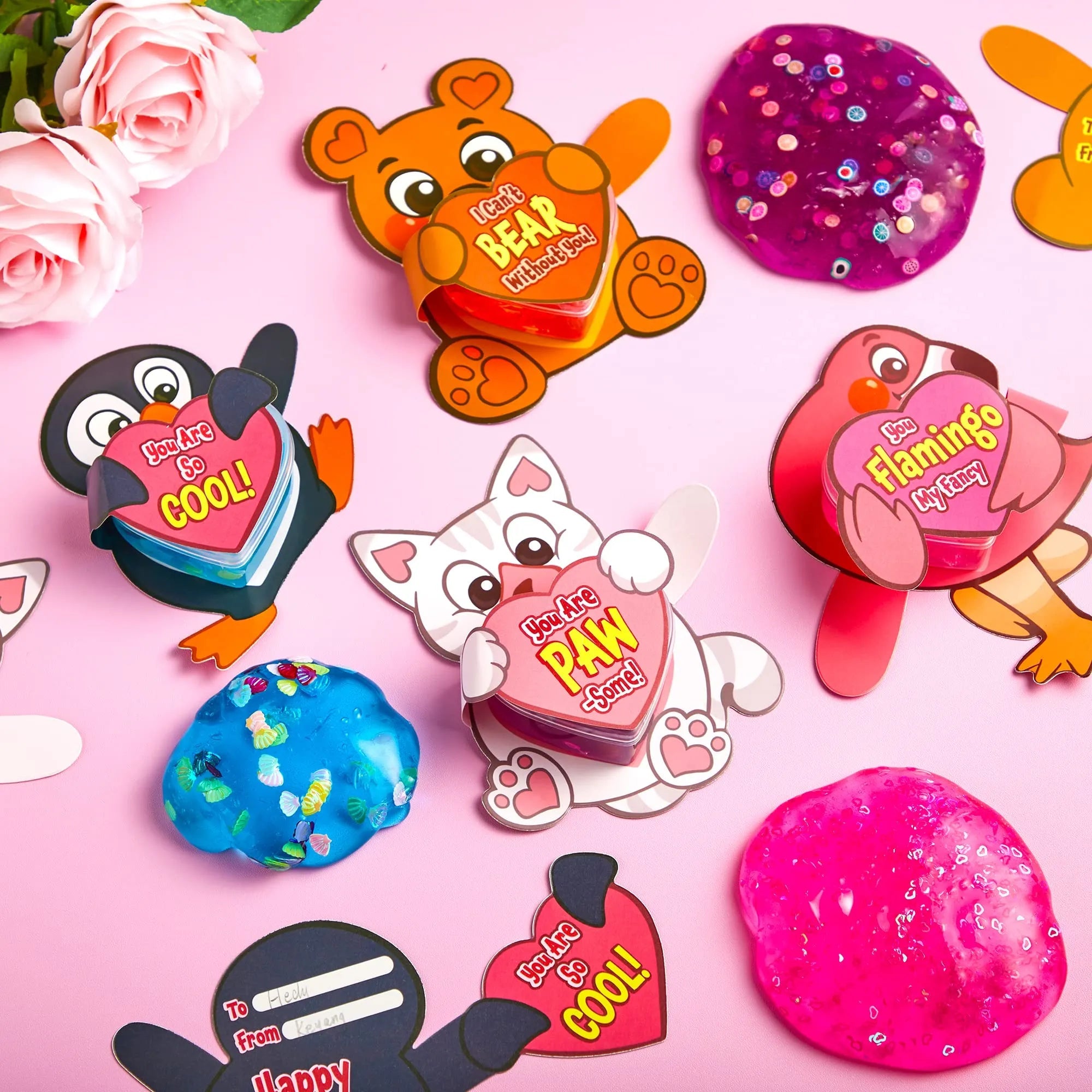 28 Hearts Toys with Valentine's Day Cards for Kids Classroom Exchange Gifts