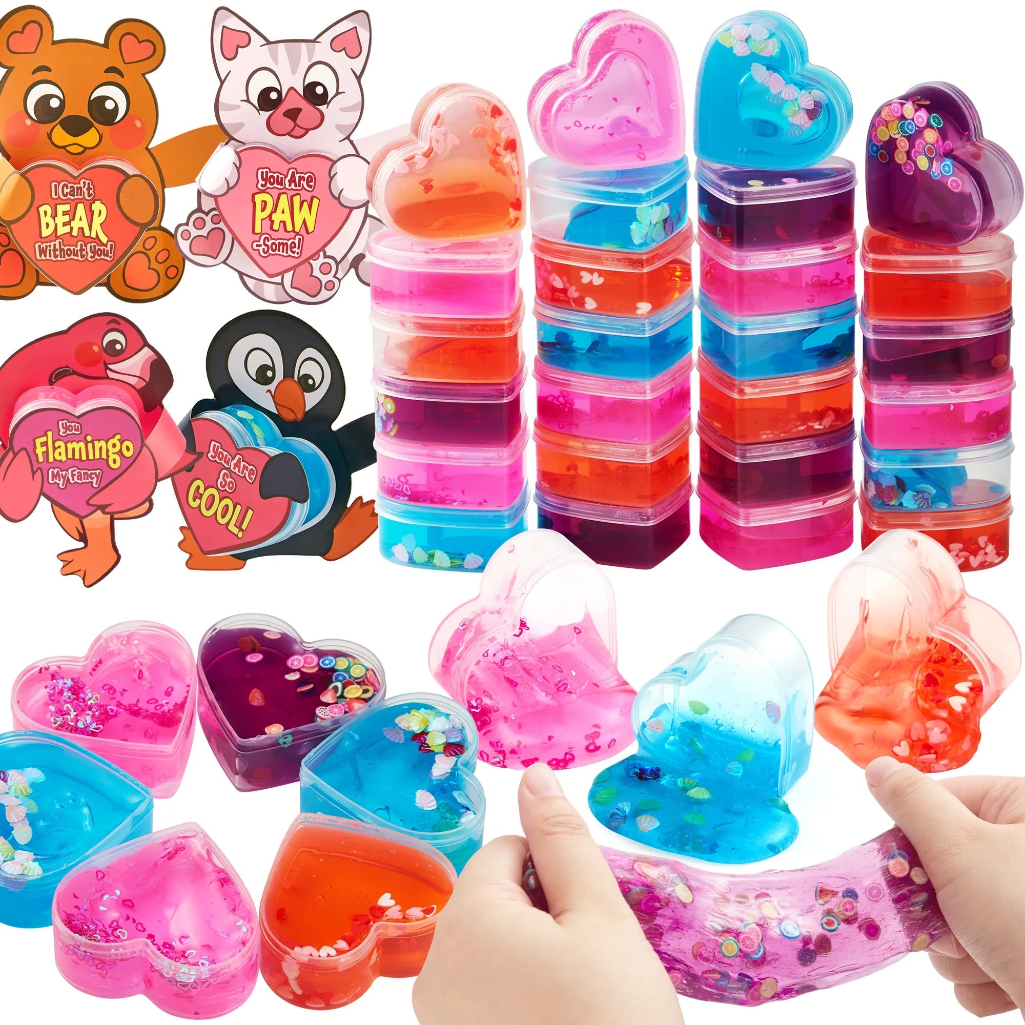 28 Hearts Toys with Valentine's Day Cards for Kids Classroom Exchange Gifts