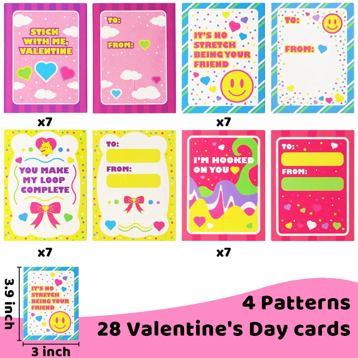 28 Pcs Stretchy String with Valentine's Day Cards for Kids Classroom Exchange Gifts