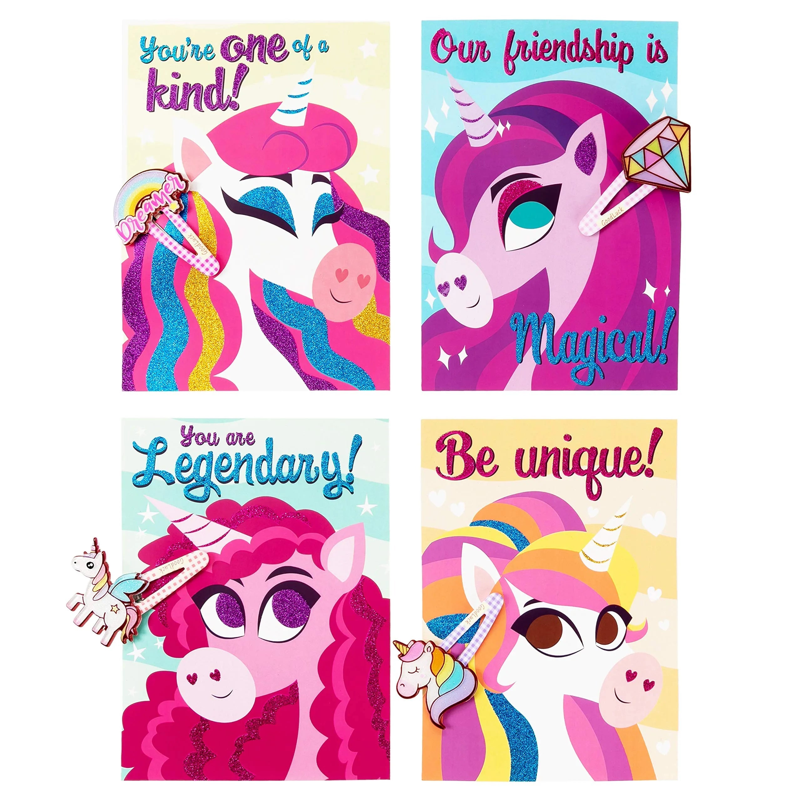 28 Unicorn Hairpins with Valentine's Day Cards for Kids - Classroom Exchange Gifts