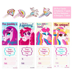 28 Unicorn Hairpins with Valentine's Day Cards for Kids - Classroom Exchange Gifts