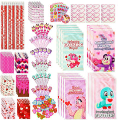 28-Piece Valentine's Day Stationery Set with Treat Bags for Kids Classroom Exchange Gifts