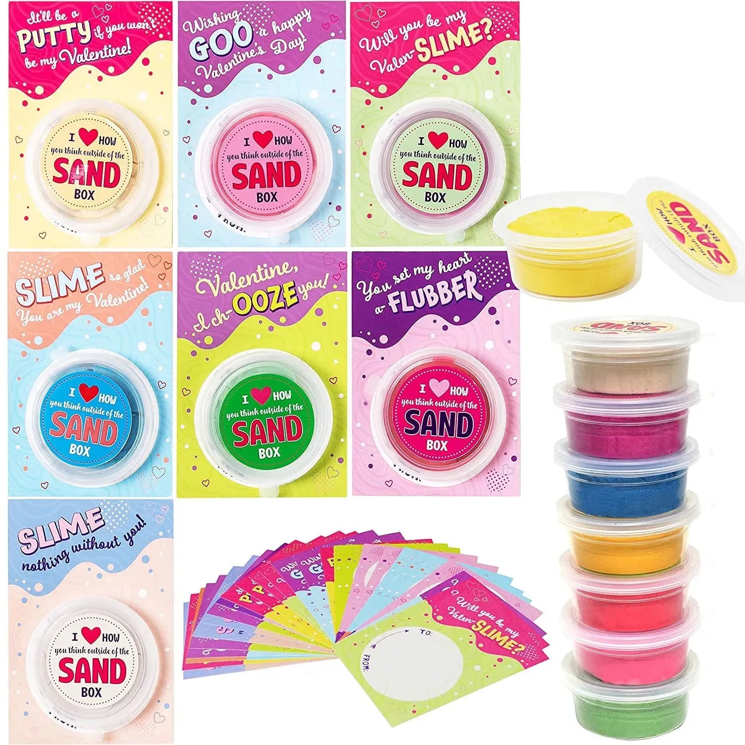 28 Valentine's Day Sand Slime with Cards for Kids - Classroom Exchange Gifts