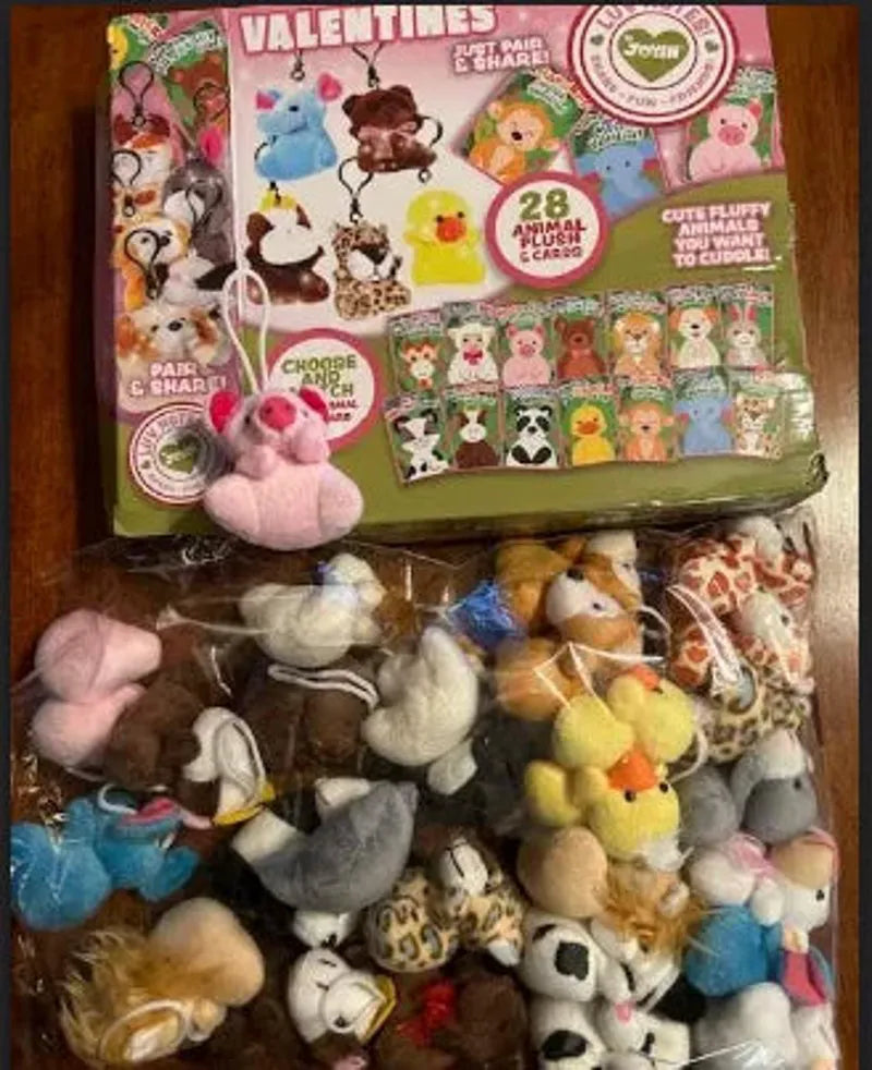28 Animal Plushies with Valentine's Cards for Classroom Gift Exchange