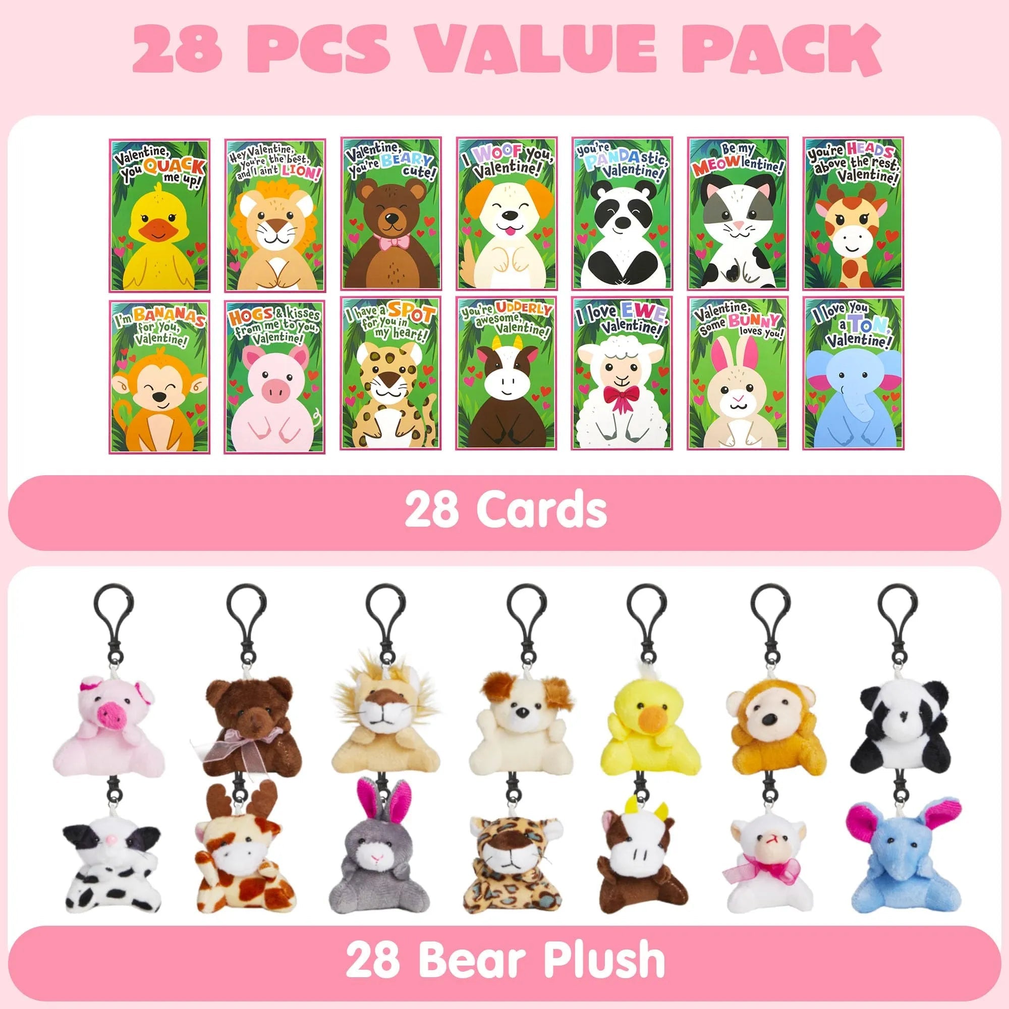28 Animal Plushies with Valentine's Cards for Classroom Gift Exchange