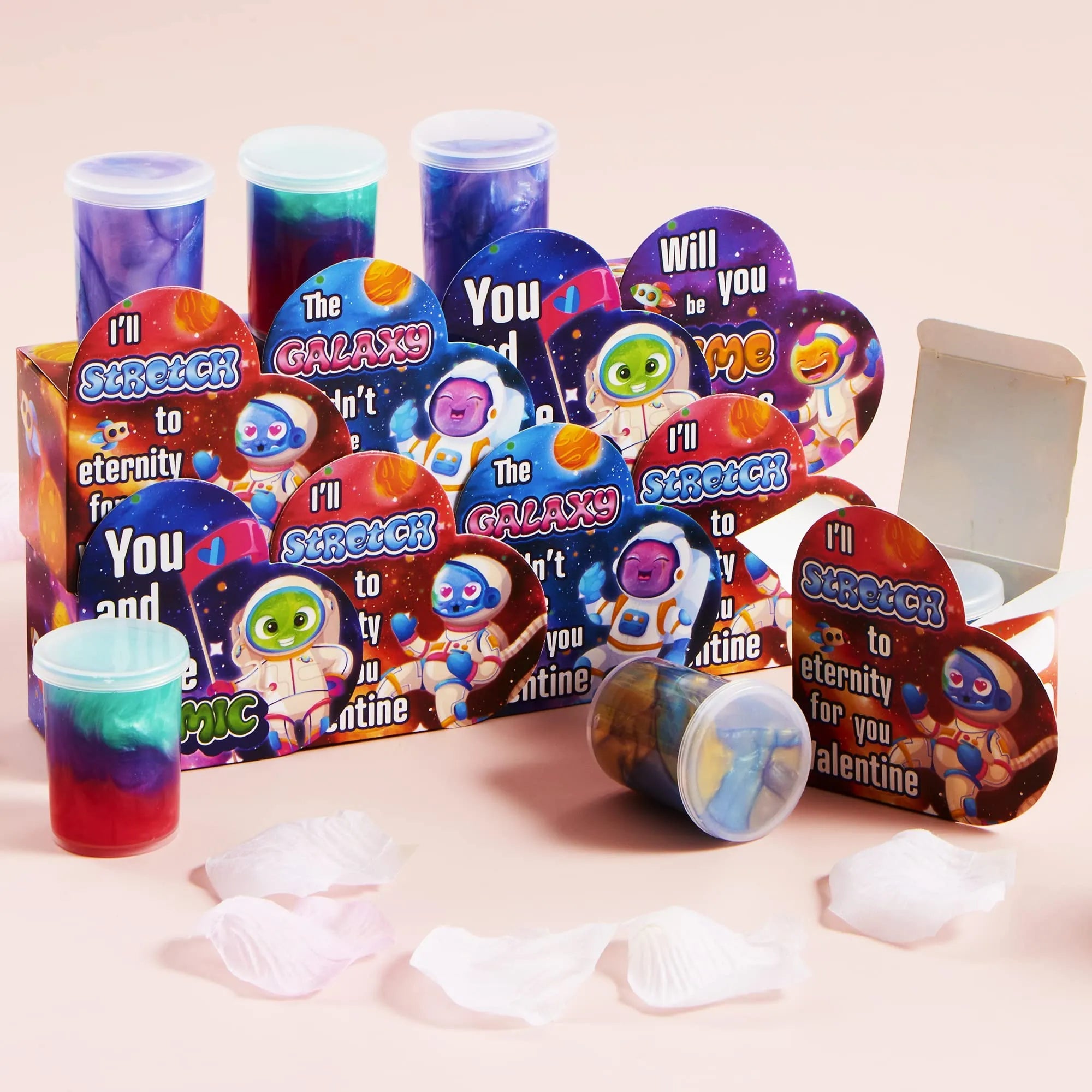 28 Cosmic Realm Valentine Slime Boxes with Kids' Valentine Cards