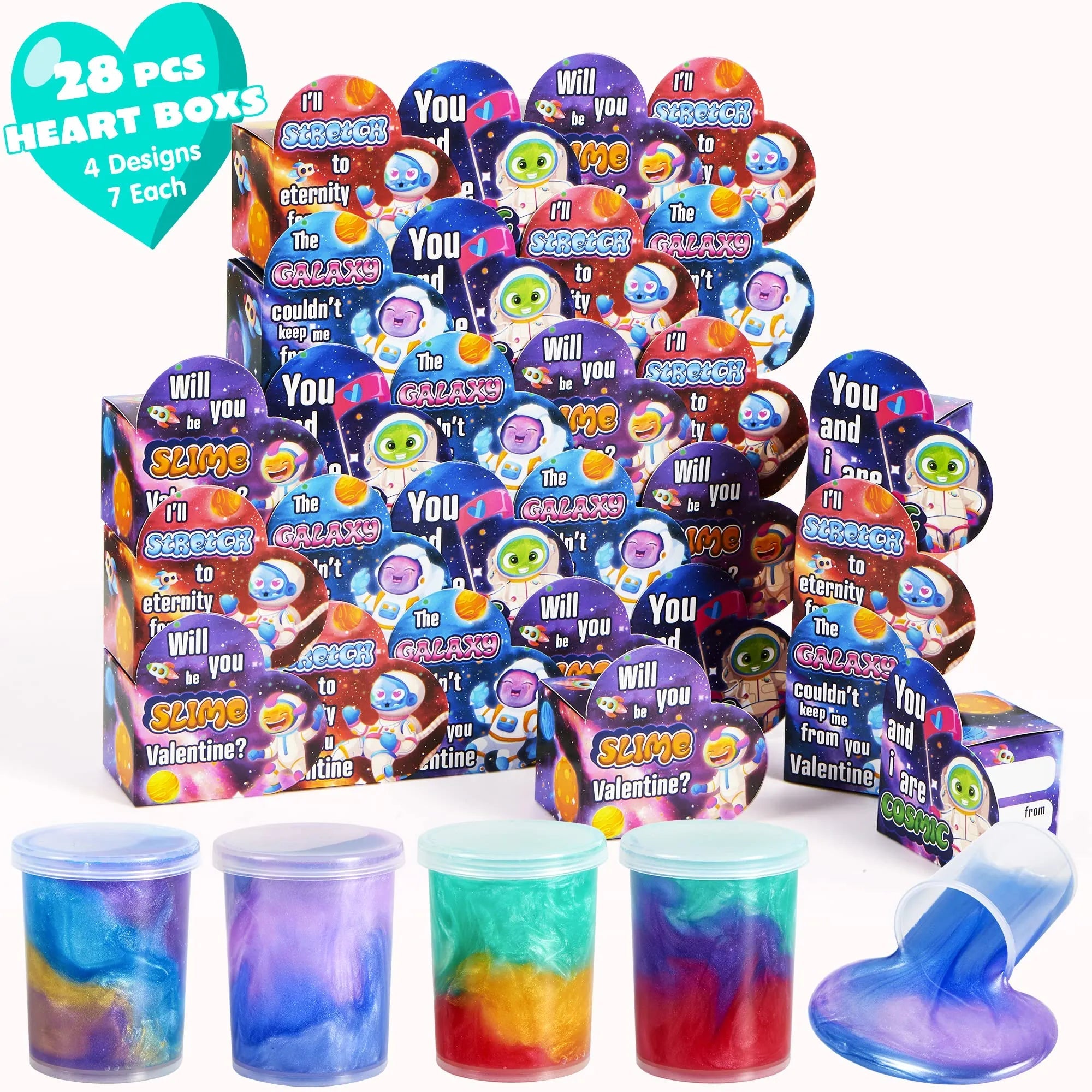 28 Cosmic Realm Valentine Slime Boxes with Kids' Valentine Cards